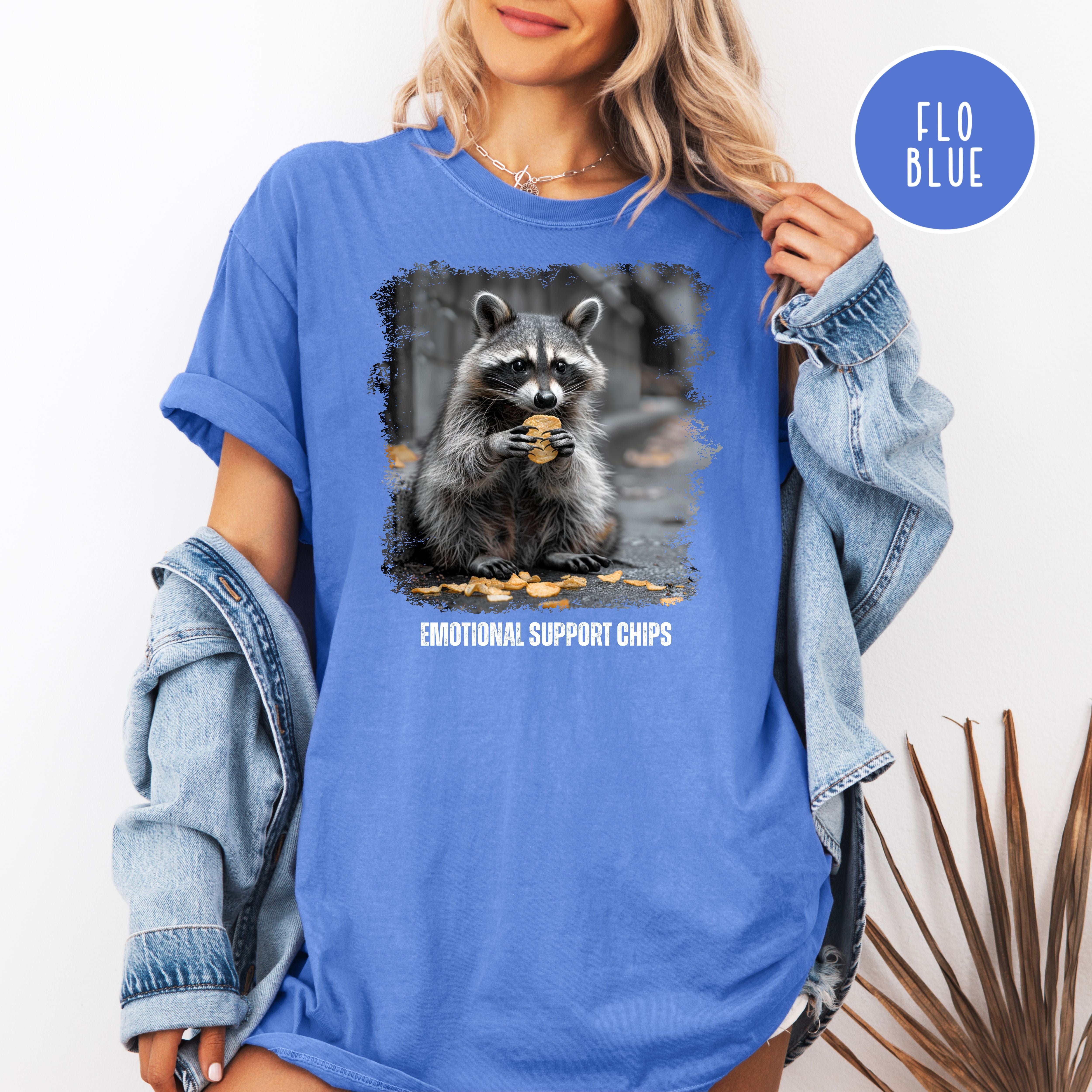 Funny Raccoon Eating Chips Comfort Colors T-Shirt, Funny Animal Meme Tee, Emotional Support Chips Shirt, Funny Gift Shirt