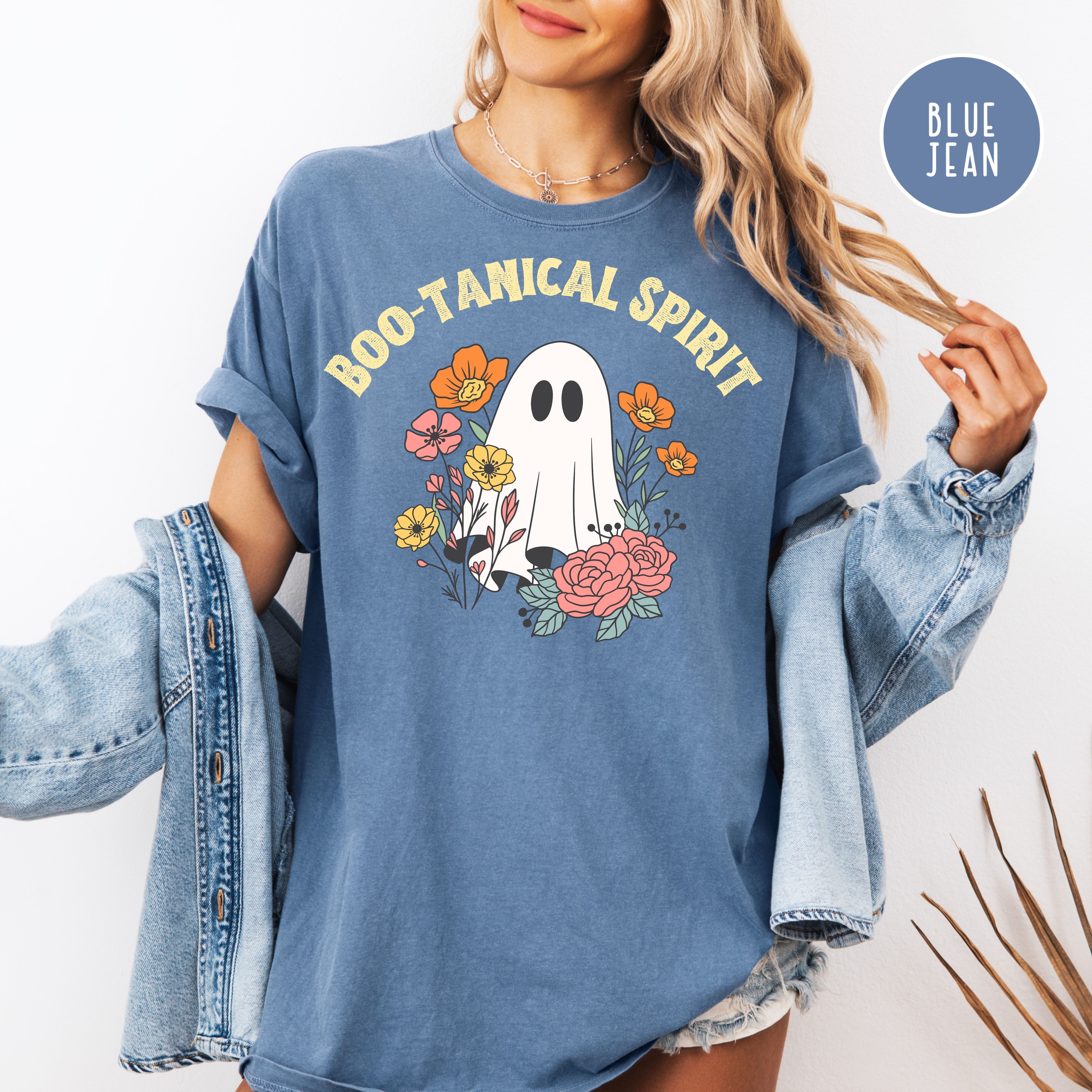 Floral Ghost Comfort Colors Halloween Tee Shirt