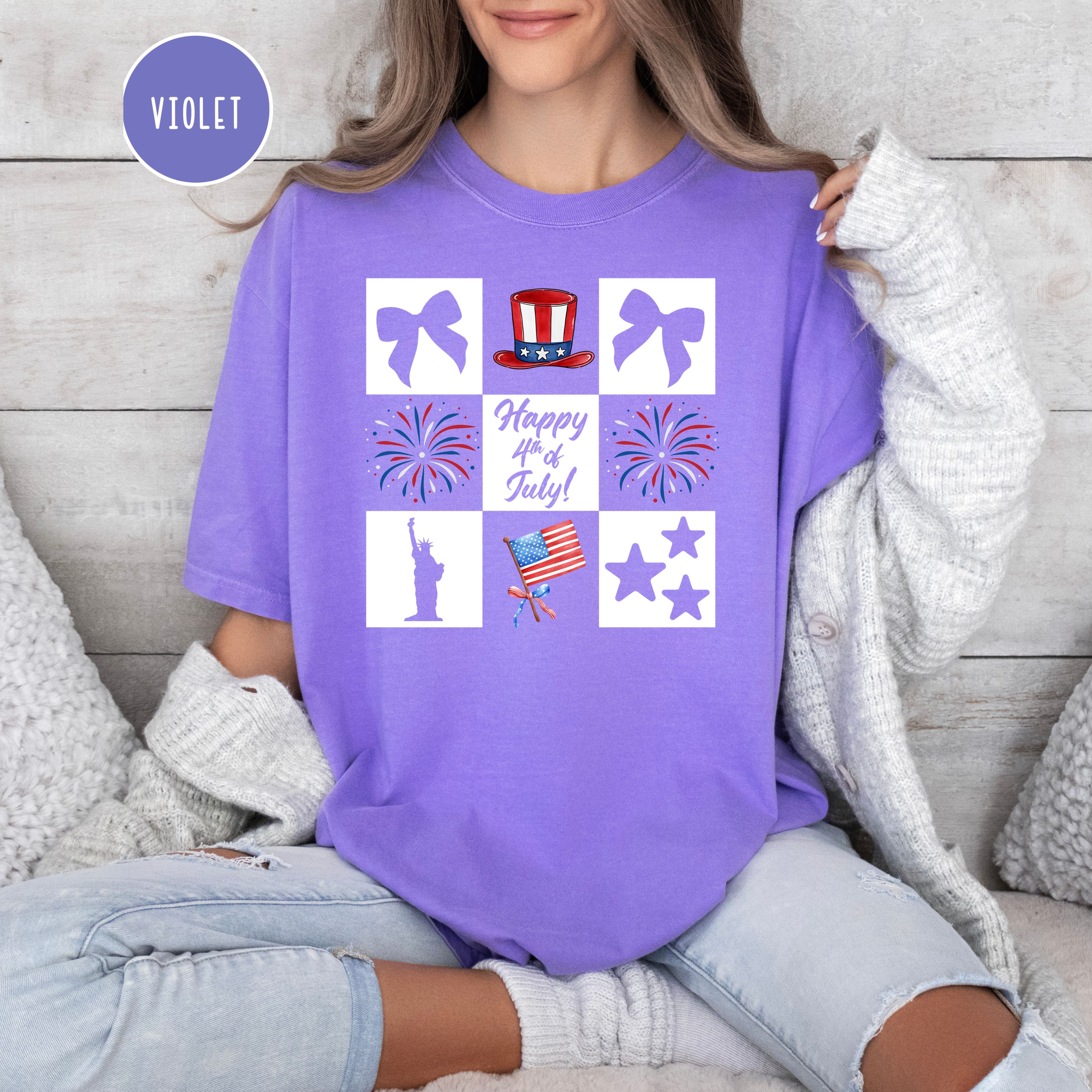 4th of July BBQ Checkerboard Shirt, Fourth of July Comfort Colors Tee