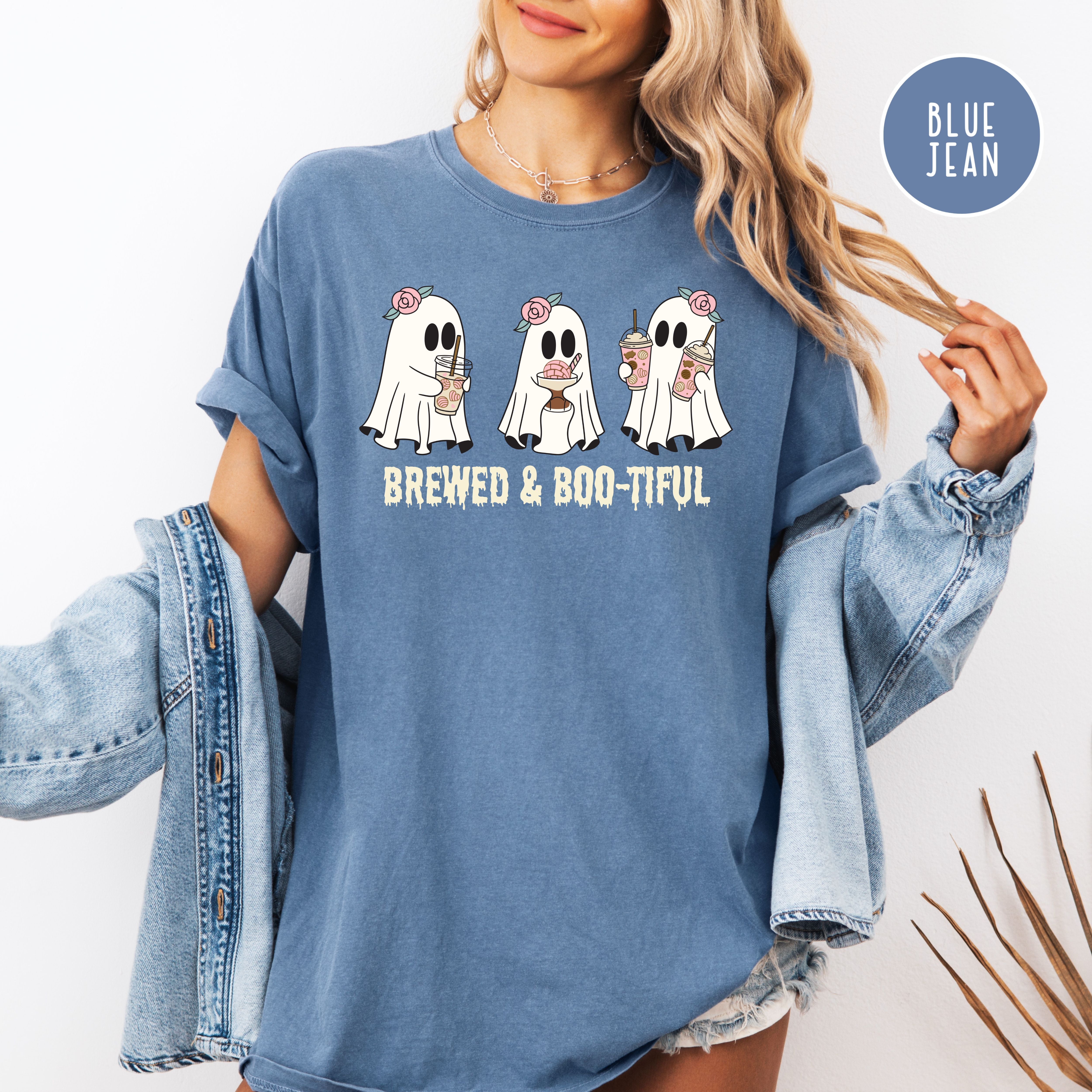 Cute Ghost Halloween Comfort Colors Tee Shirt for Coffee Lover