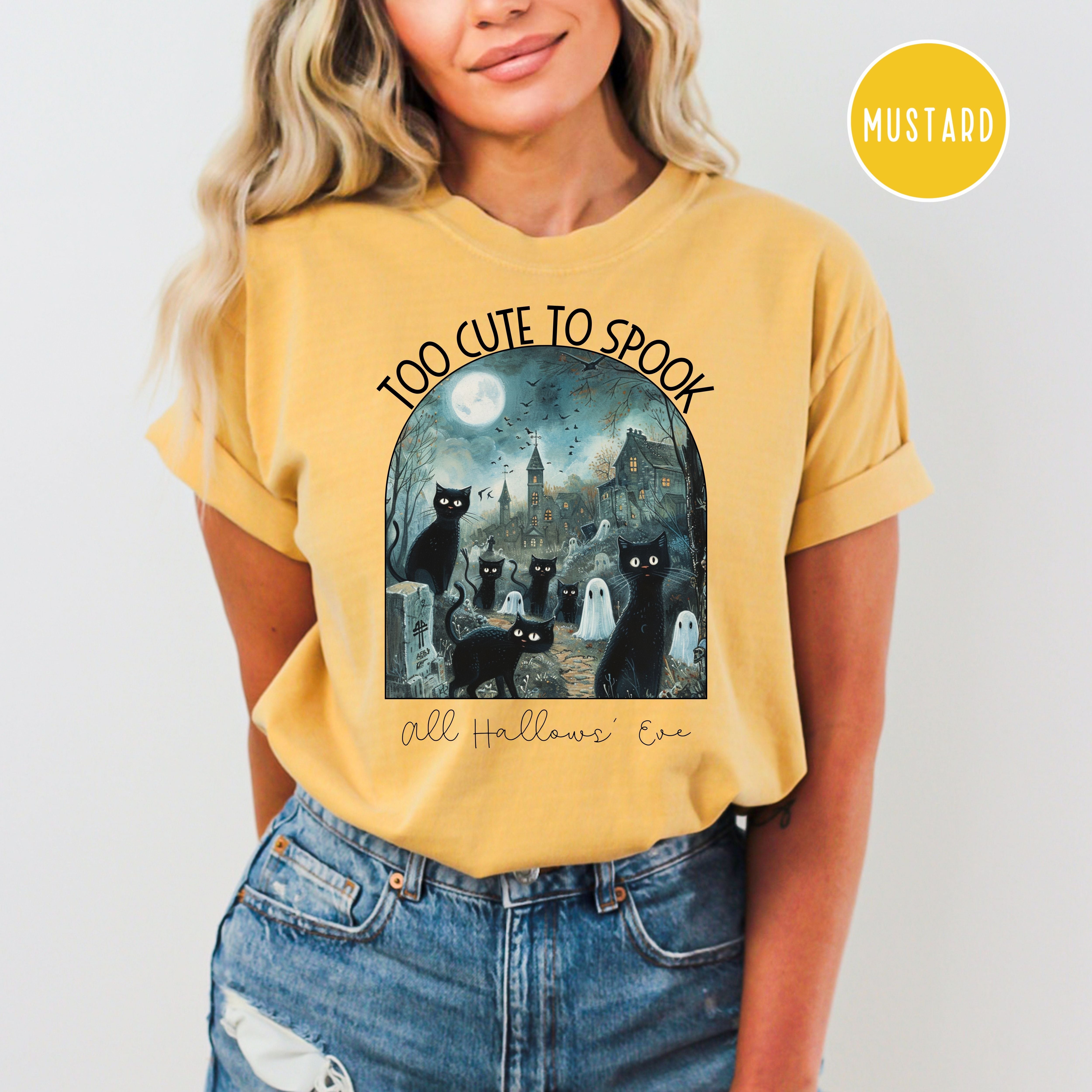 Too Cute To Spook Black Cats in Graveyard Halloween Comfort Colors Tee Shirt