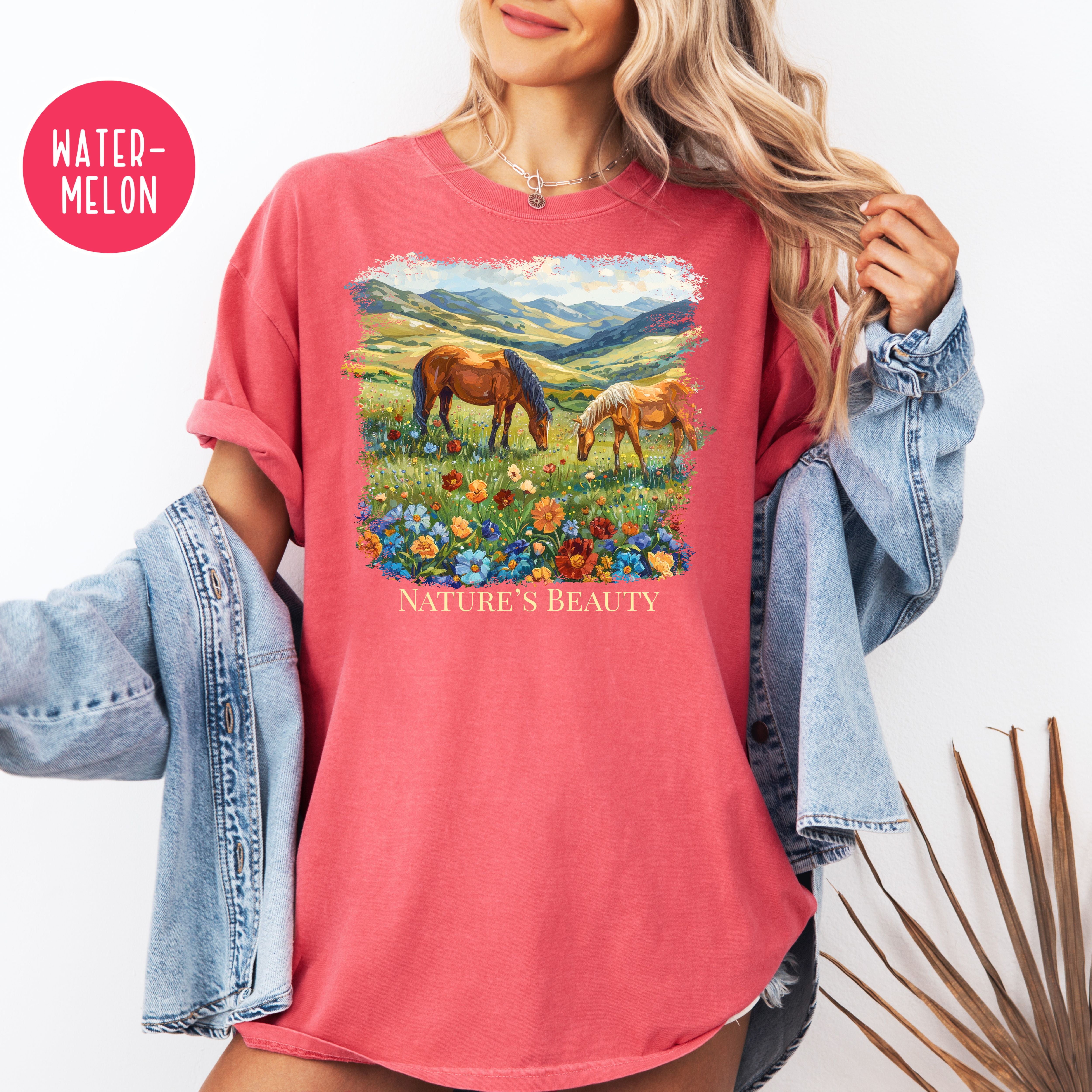Beautiful Horses in a Field of Flowers Comfort Colors Tee