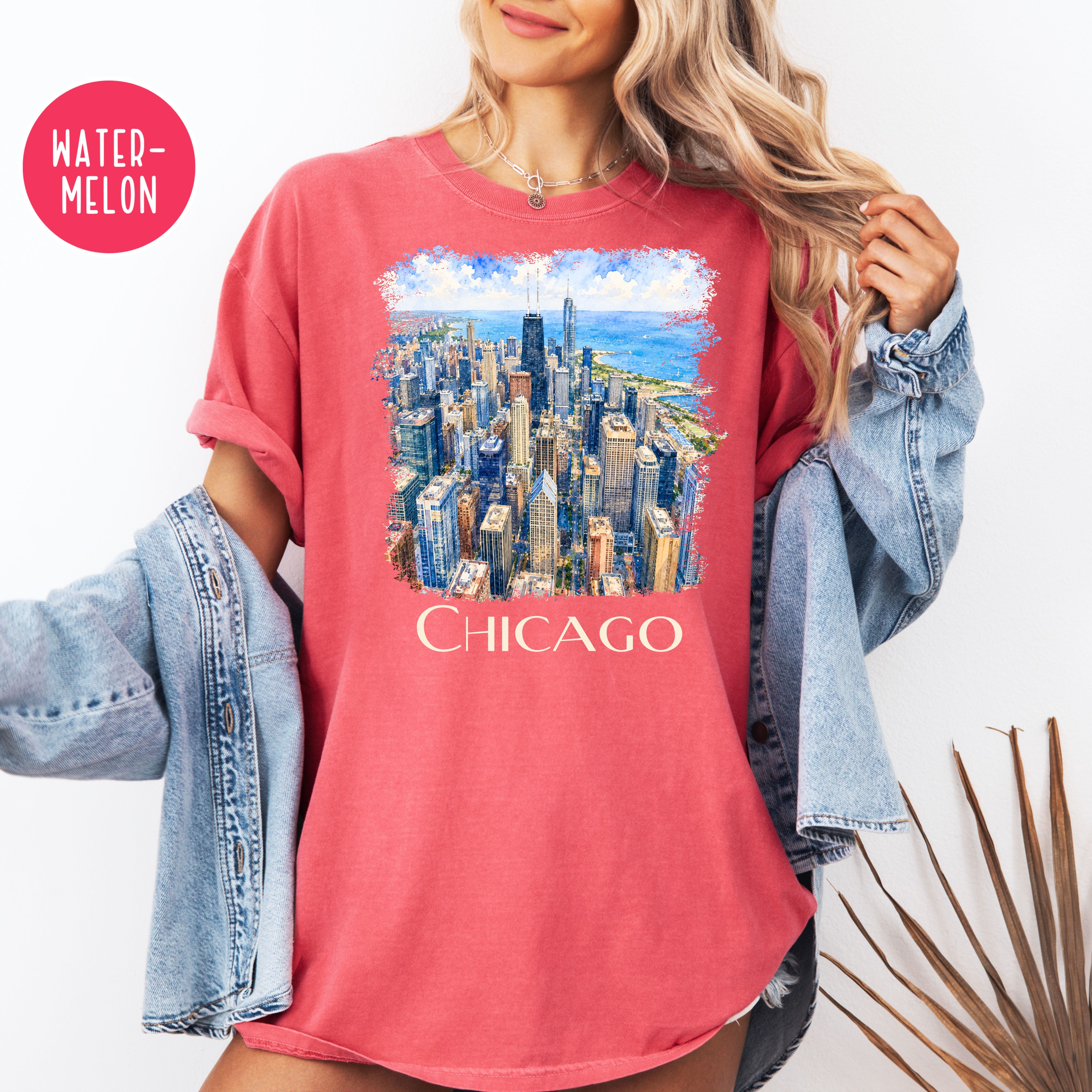 Chicago Lover Unisex Comfort Colors Travel T-Shirt, Chicago Vacation Gift Shirt, Chicago Skyscrapers Shirt, Chicagoan Tee, Traveler Gift Tee