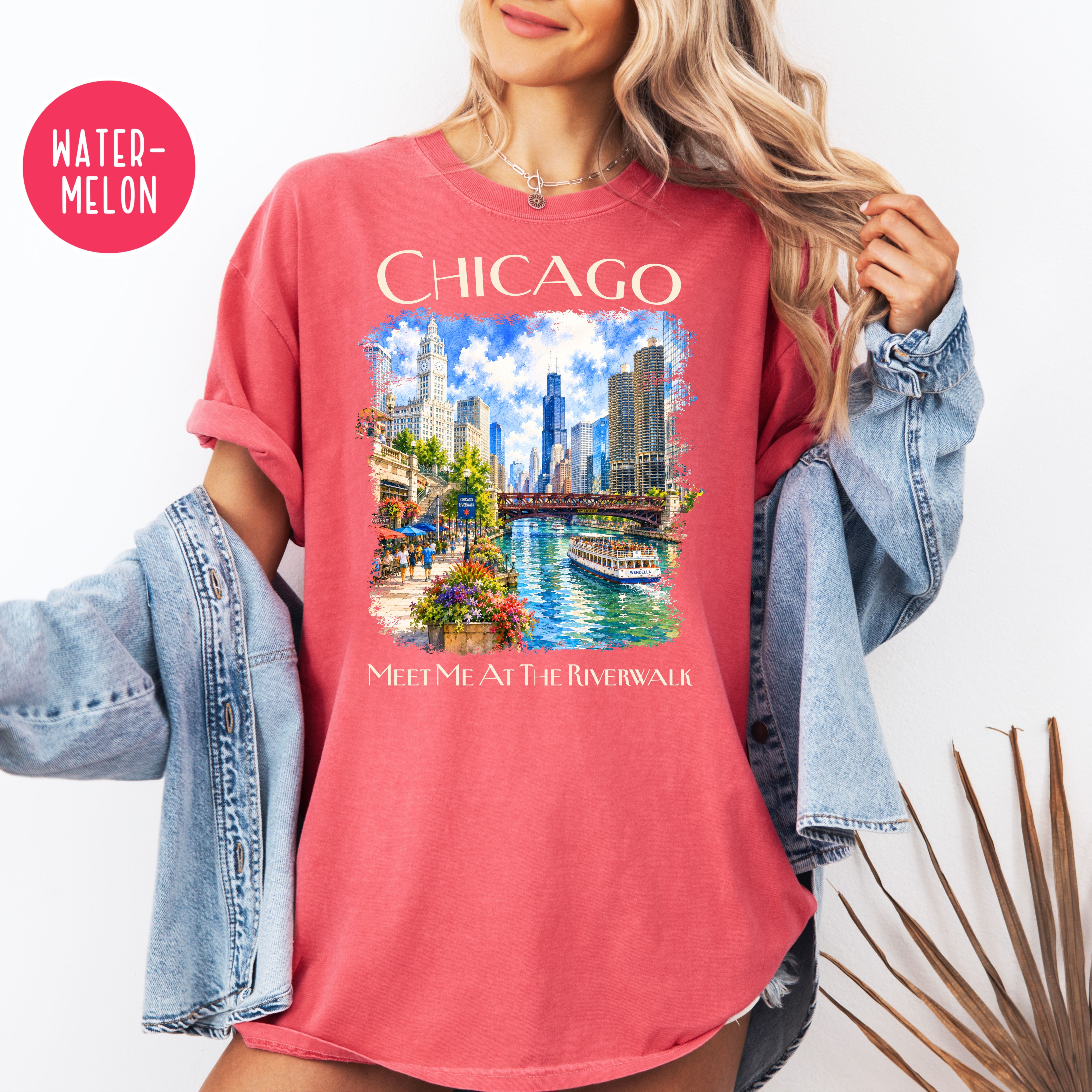 Chicago Riverwalk Unisex Comfort Colors Chicago Travel T-Shirt, Meet Me At The Riverwalk Chicago Shirt, Chicago Gift, Traveler Gift Shirt