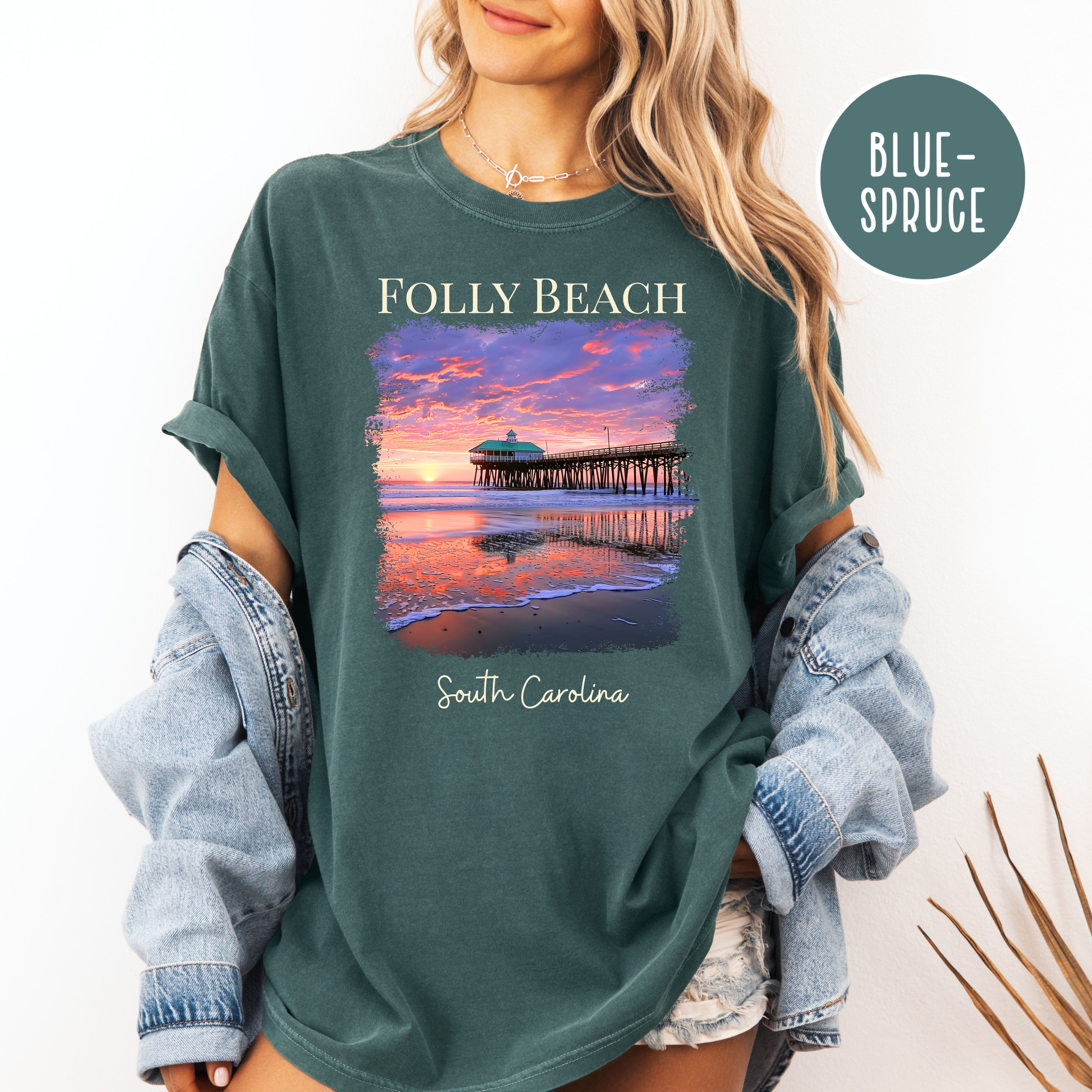 Folly Beach South Carolina Comfort Colors Beach Sunset Tee