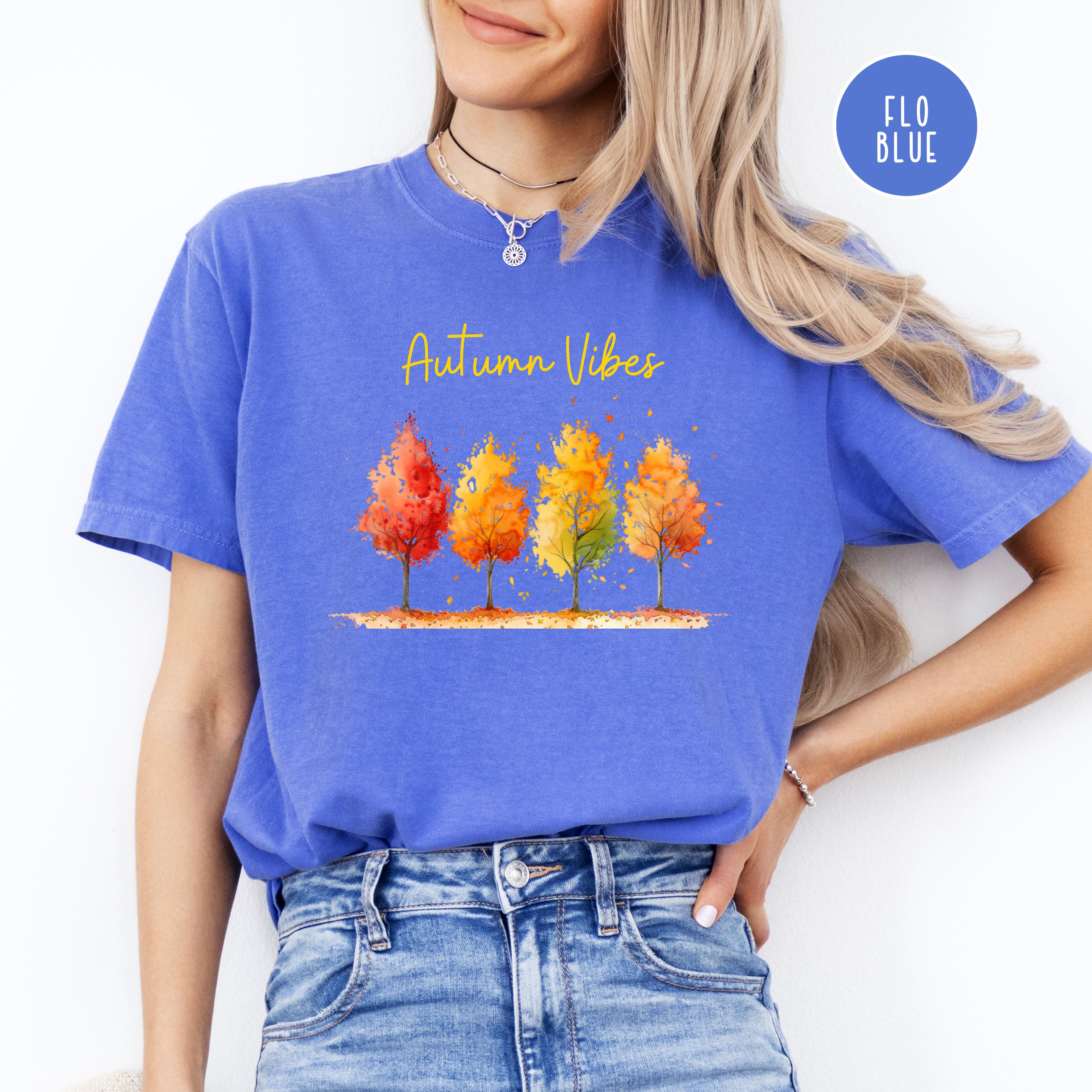 Autumn Vibes Colorful Fall Leaves Comfort Colors Tee, Thanksgiving Season Gift Shirt