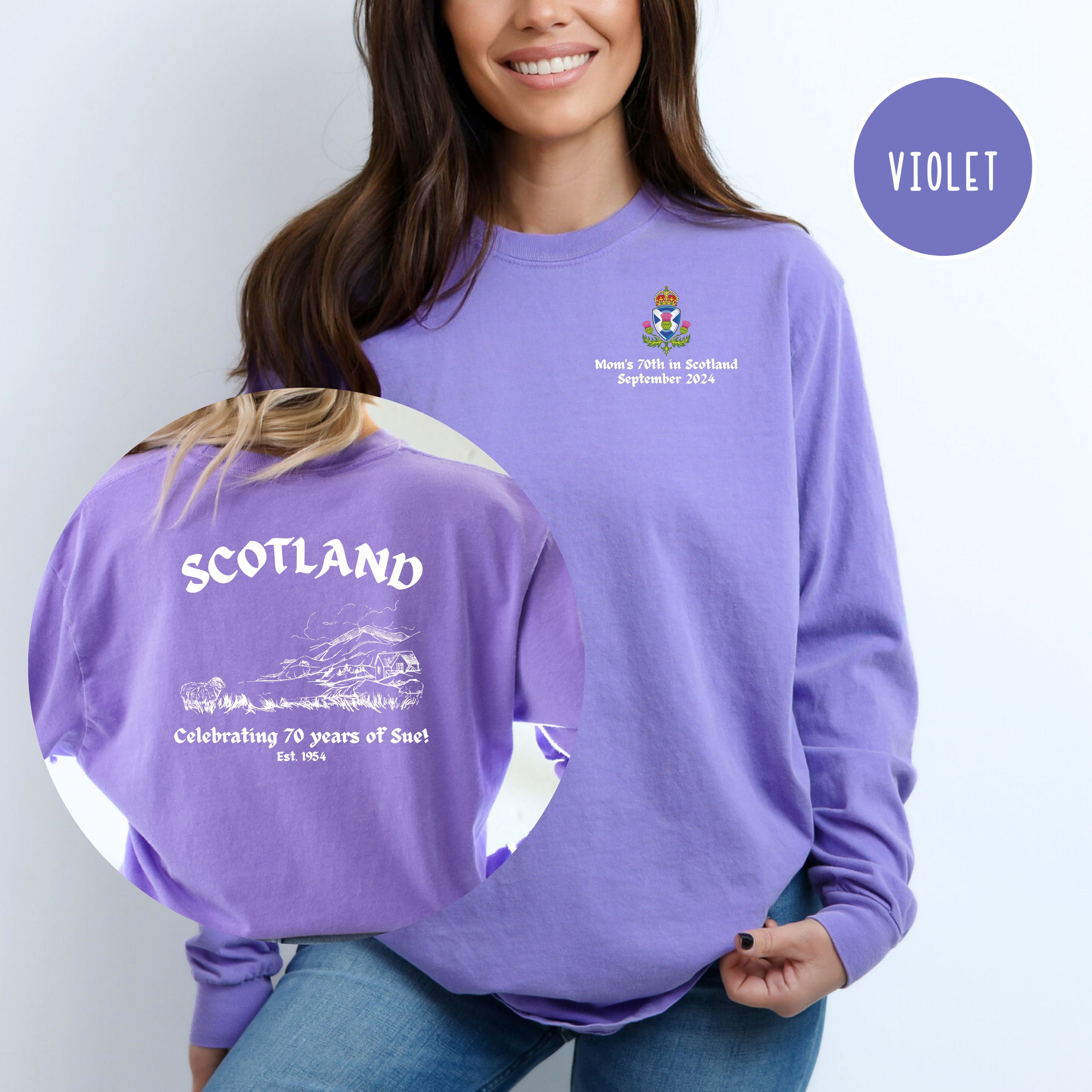 Scotland Custom Sue's Birthday Adult Violet Comfort Colors® Long Sleeve Tee