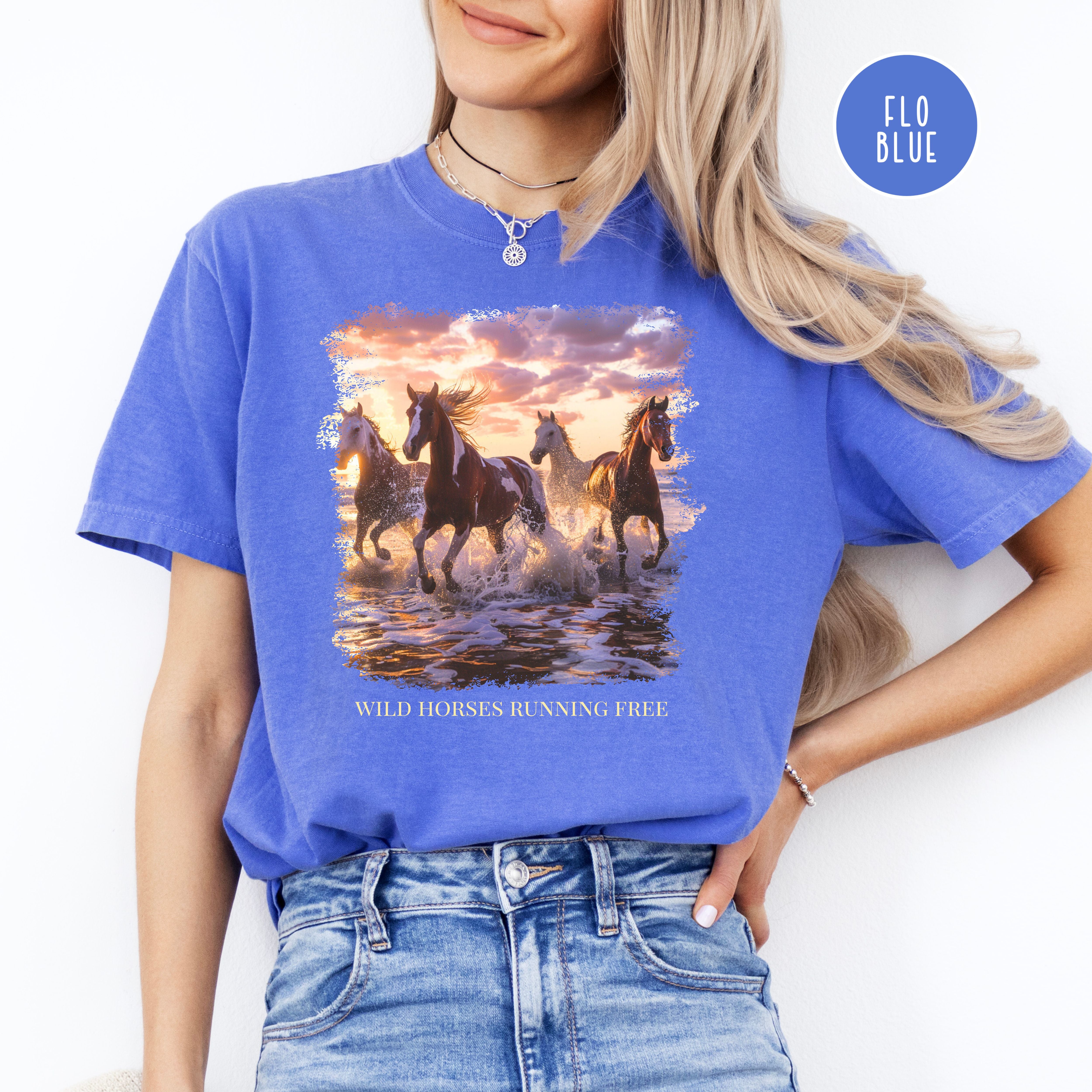 Horses Running on Beach At Sunset Comfort Colors Gift Tee