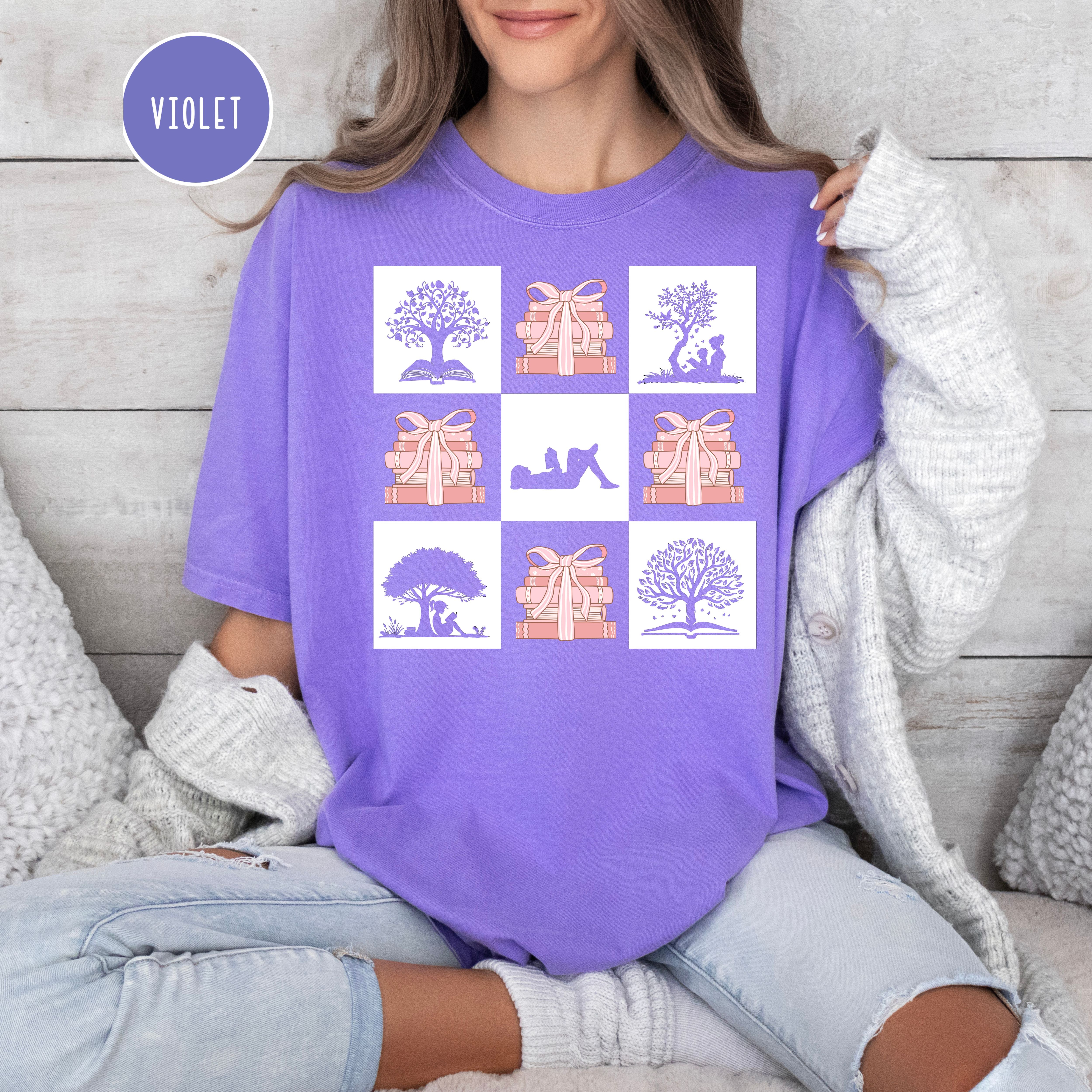 Coquette Books and Bows Reading Shirt For Book Lover, Comfort Colors Teacher Gift Tee