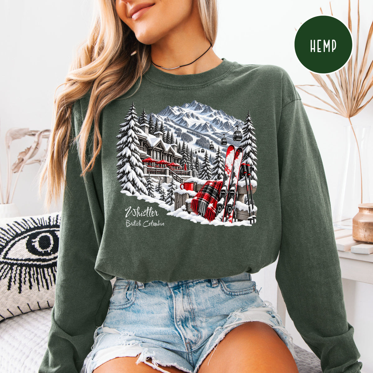 Whistler Skiing Long Sleeve Comfort Colors TShirt, Whistler British Columbia Vacation Gift Tee, Canada Skiing Gift Shirt, Whistler Gift Tee