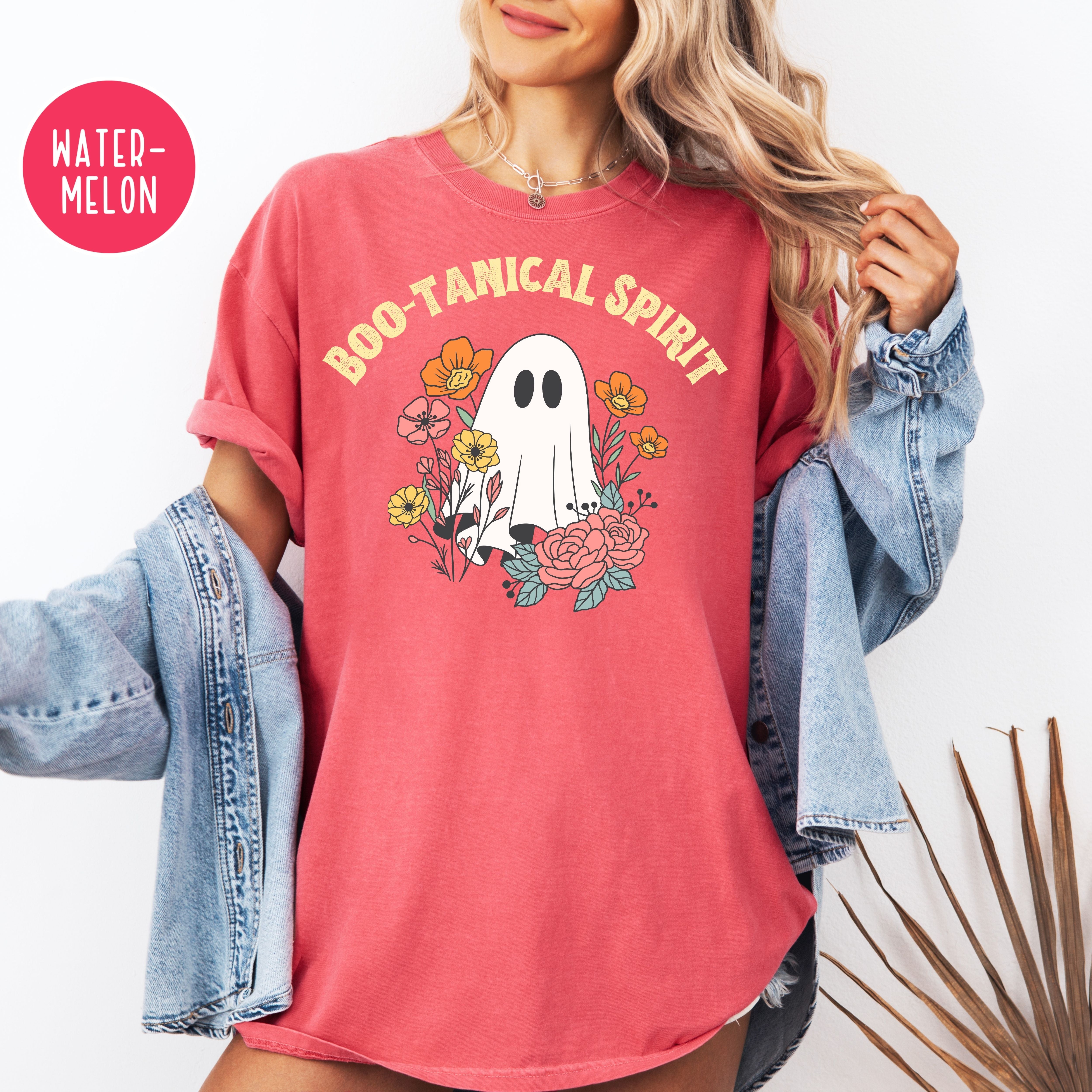 Floral Ghost Comfort Colors Halloween Tee Shirt