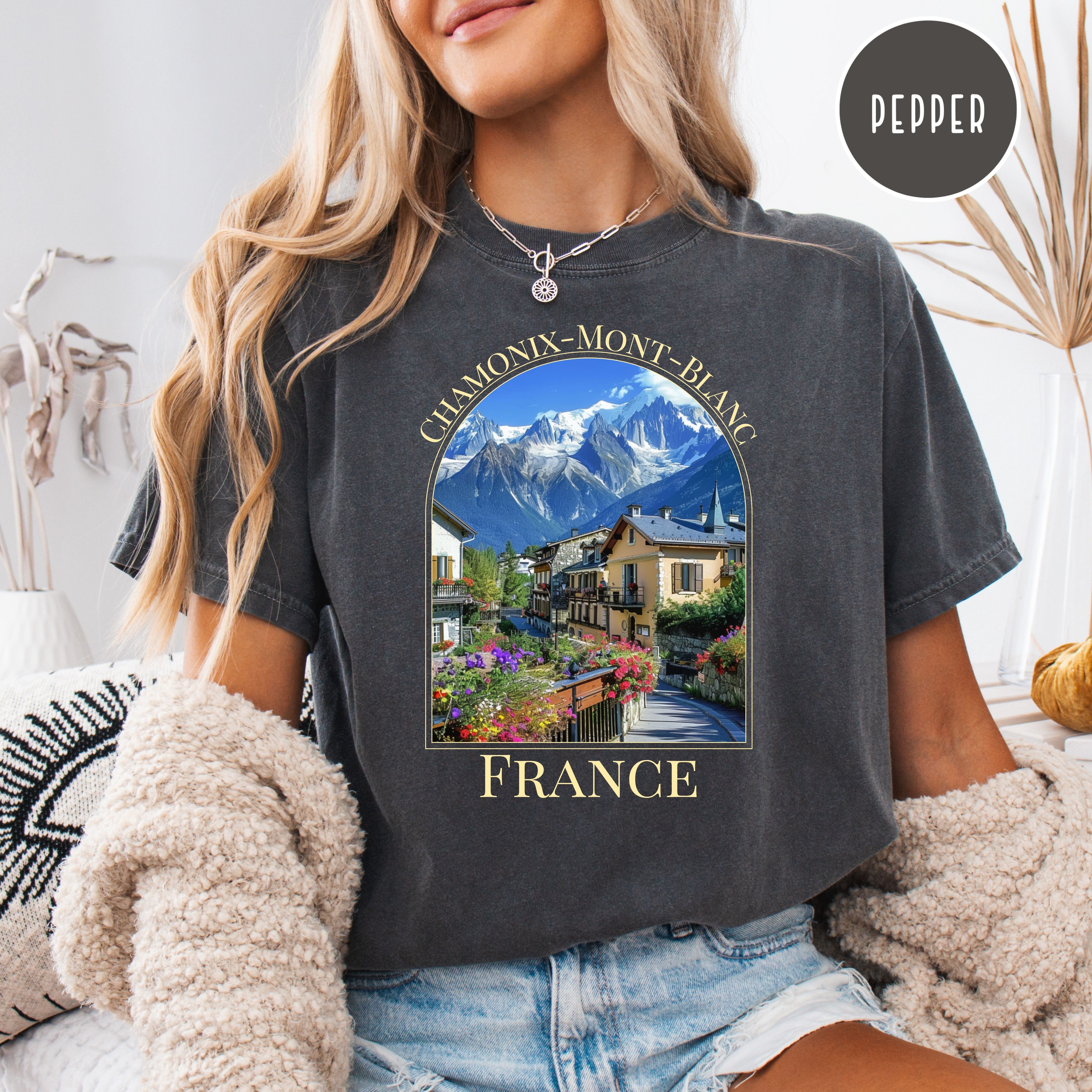 Chamonix-Mont Blanc Comfort Colors Tee Shirt, French Alpine Village Chamonix