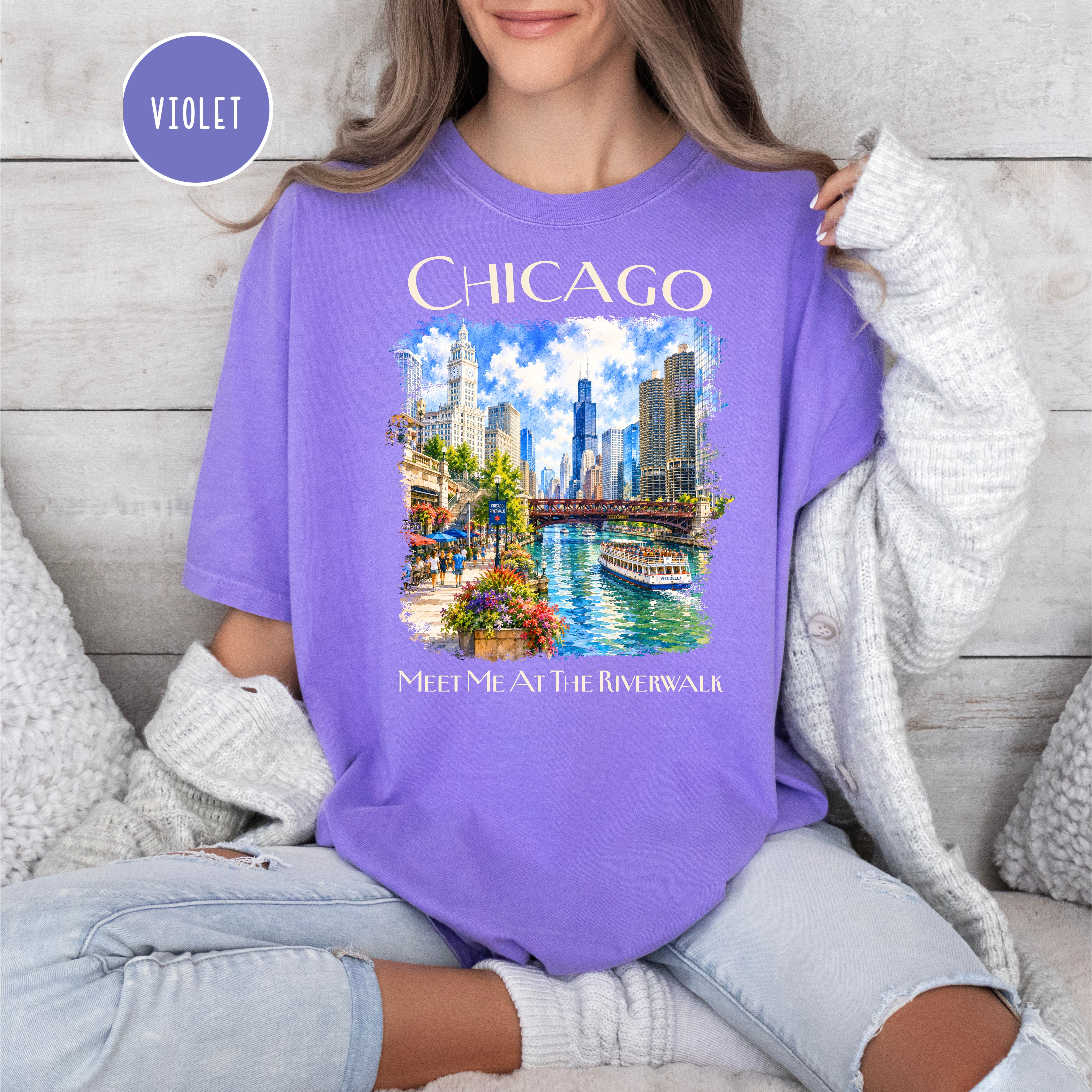 Chicago Riverwalk Unisex Comfort Colors Chicago Travel T-Shirt, Meet Me At The Riverwalk Chicago Shirt, Chicago Gift, Traveler Gift Shirt