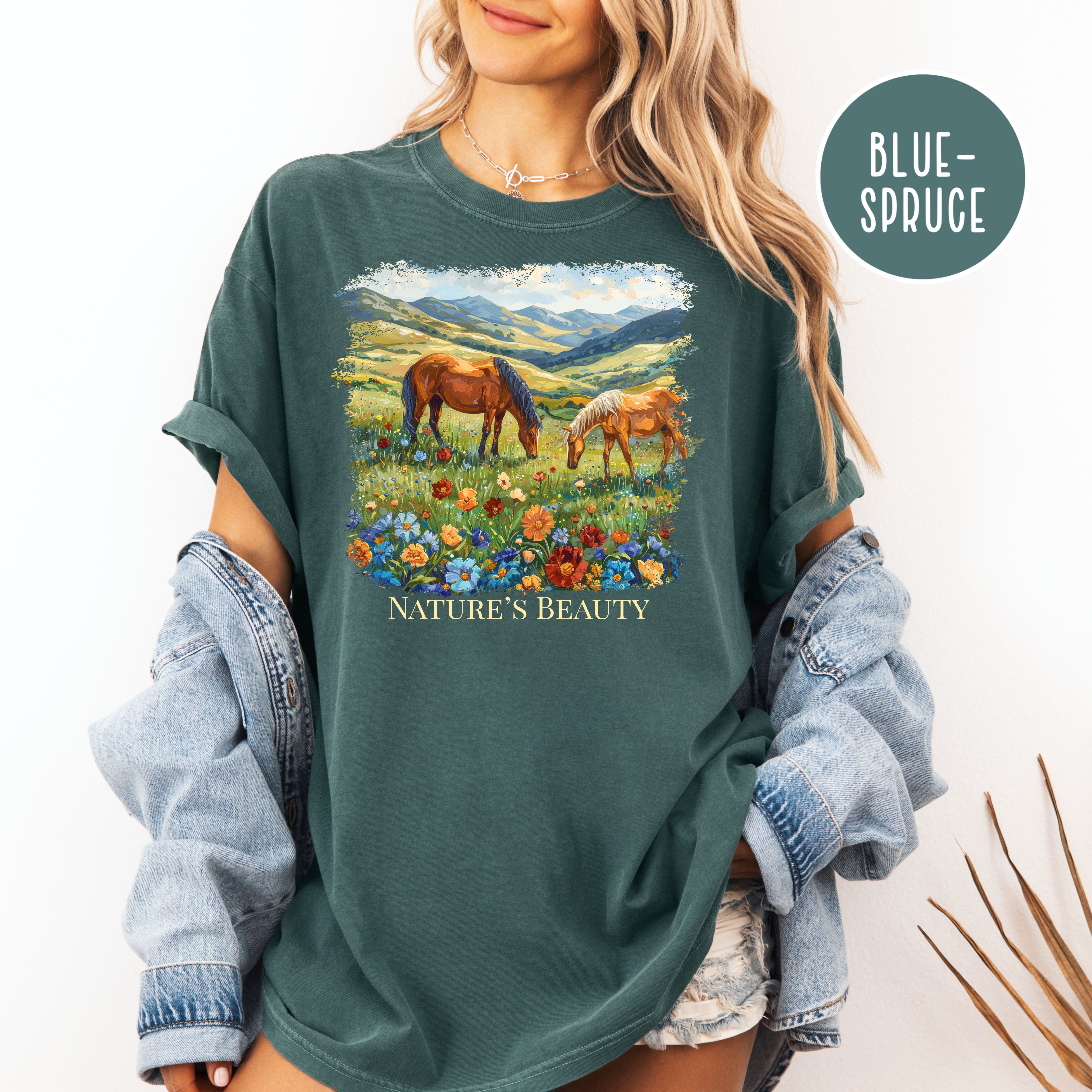Beautiful Horses in a Field of Flowers Comfort Colors Tee