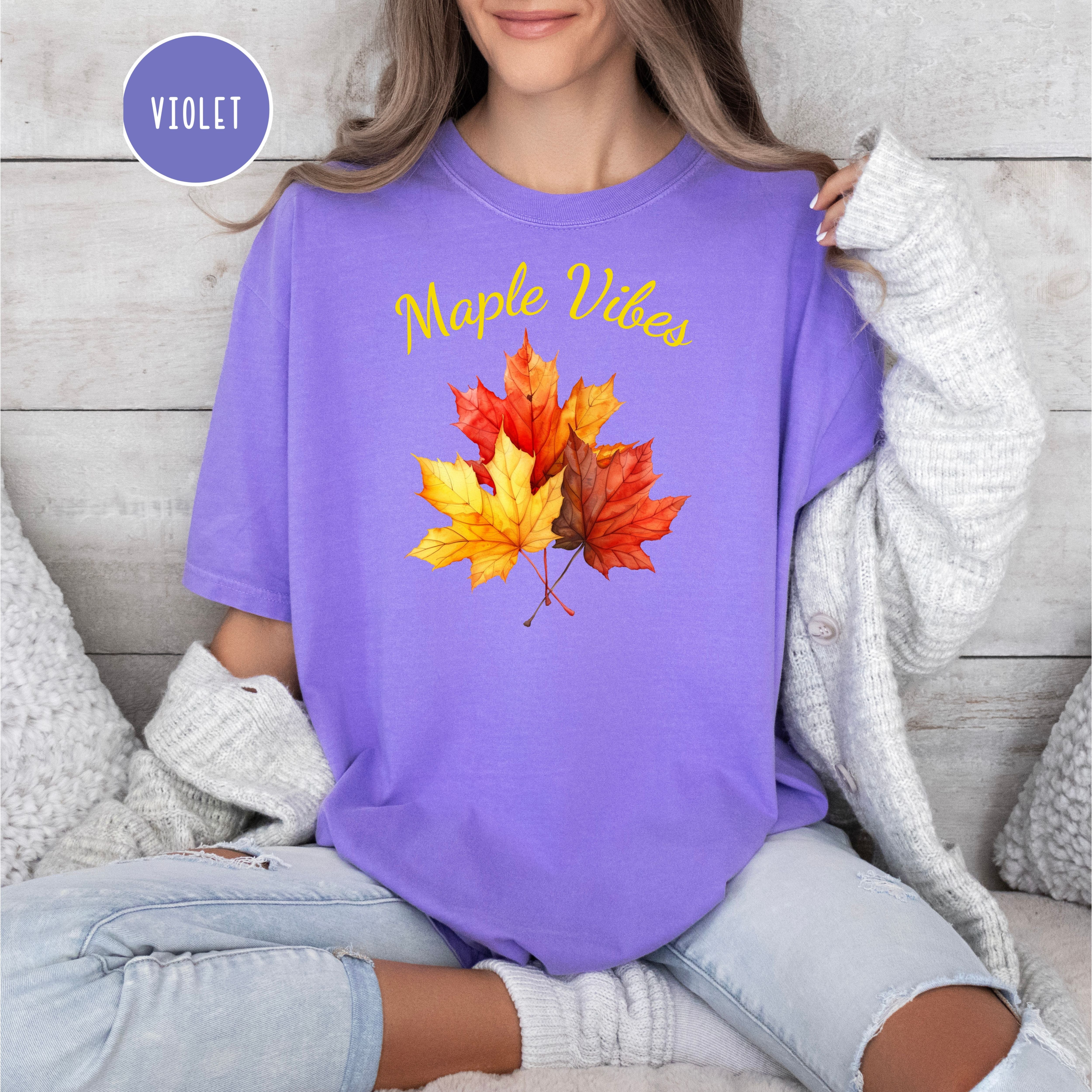Maple Vibes Fall Leaves Comfort Colors Autumn Gift Shirt
