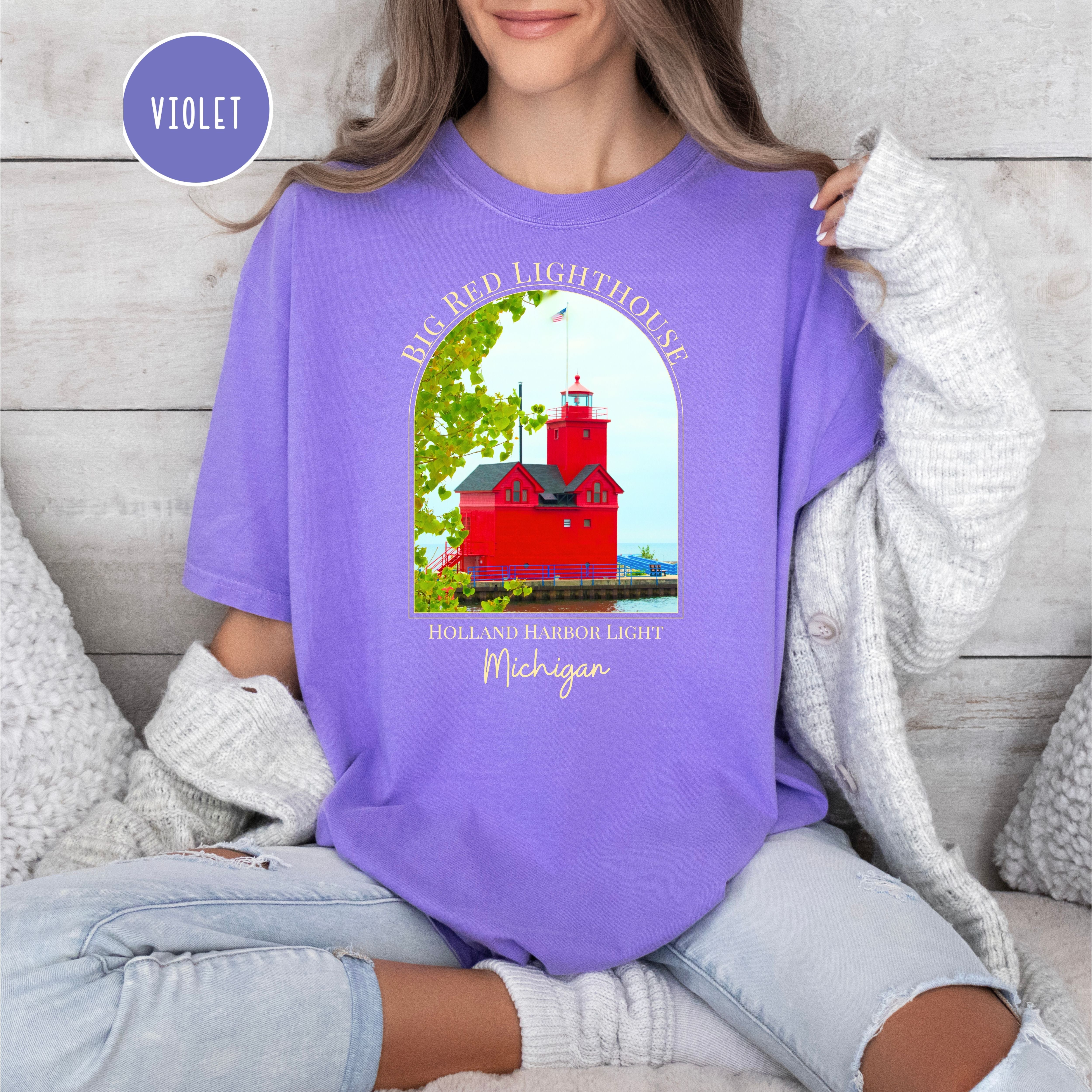 Big Red Lighthouse Michigan Comfort Colors Tee
