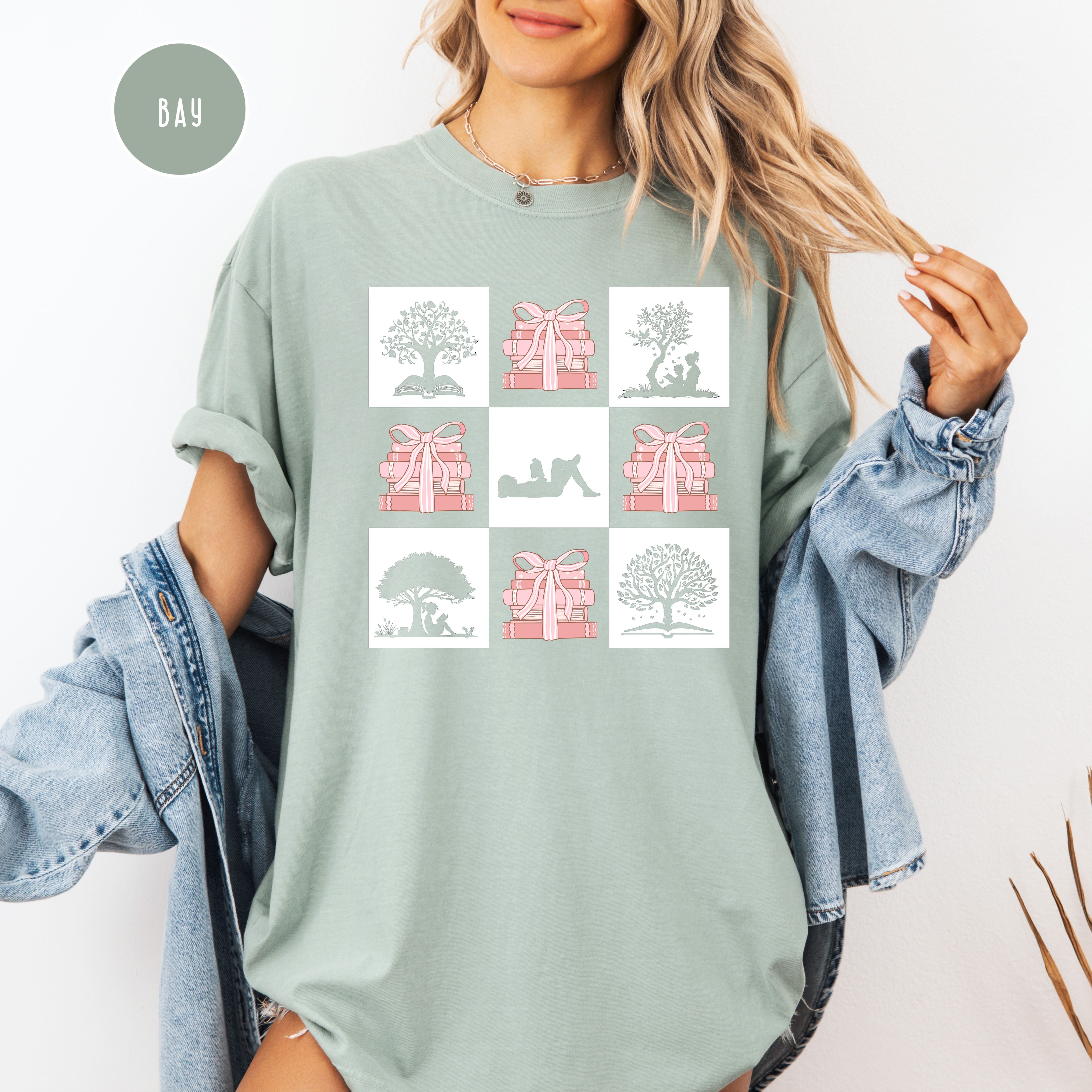 Coquette Books and Bows Reading Shirt For Book Lover, Comfort Colors Teacher Gift Tee