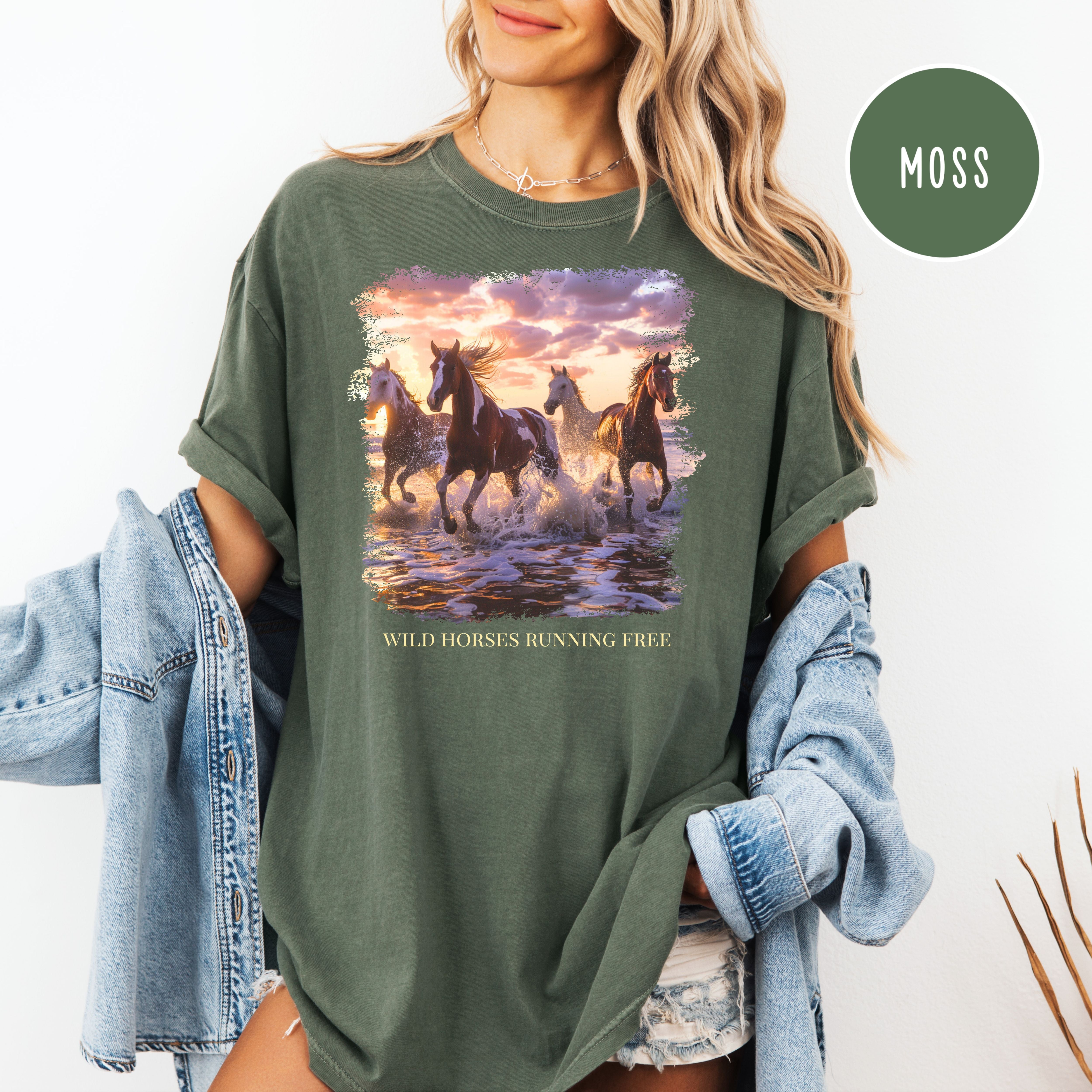 Horses Running on Beach At Sunset Comfort Colors Gift Tee