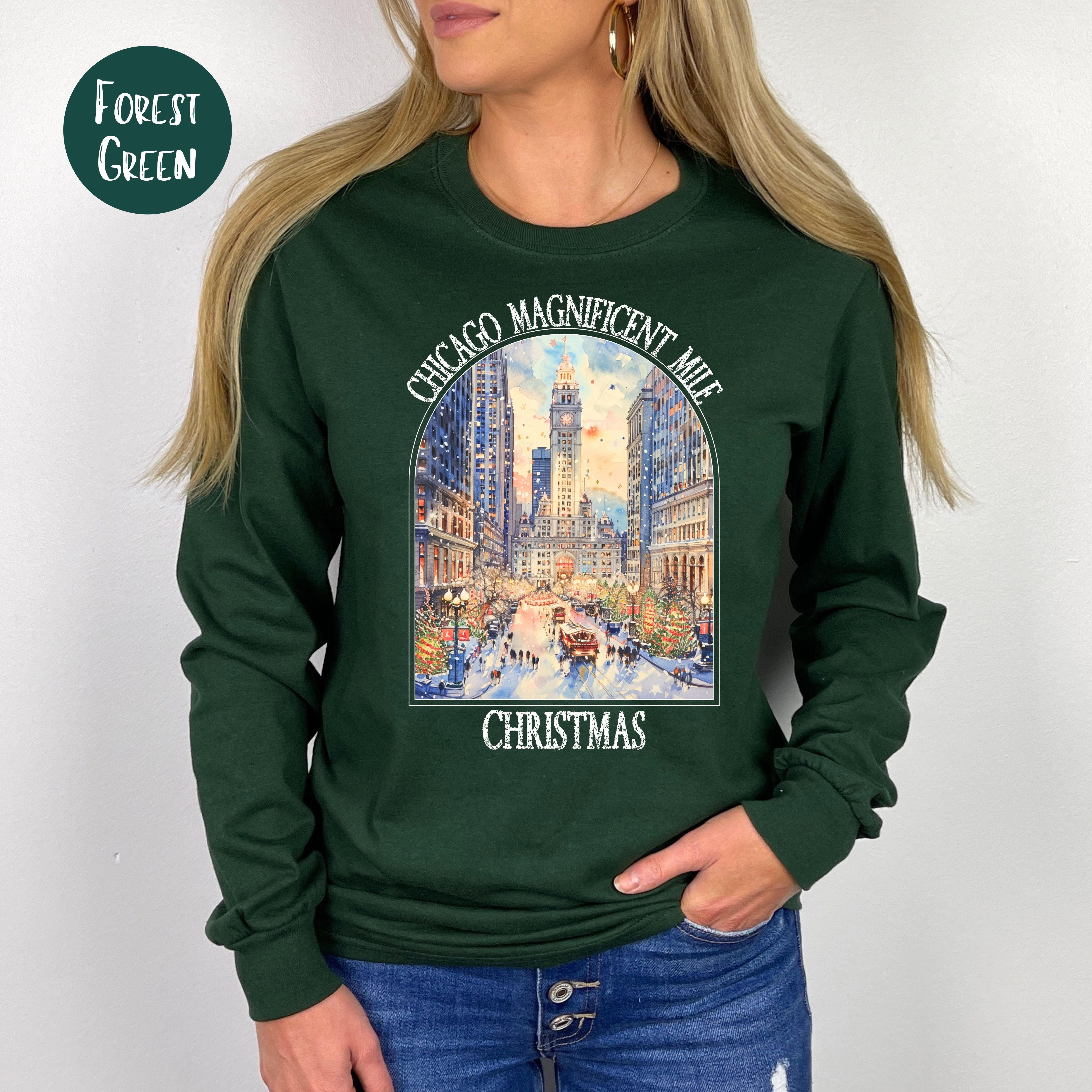 Chicago Magnificent Mile Christmas Adult Unisex Long Sleeve Tee