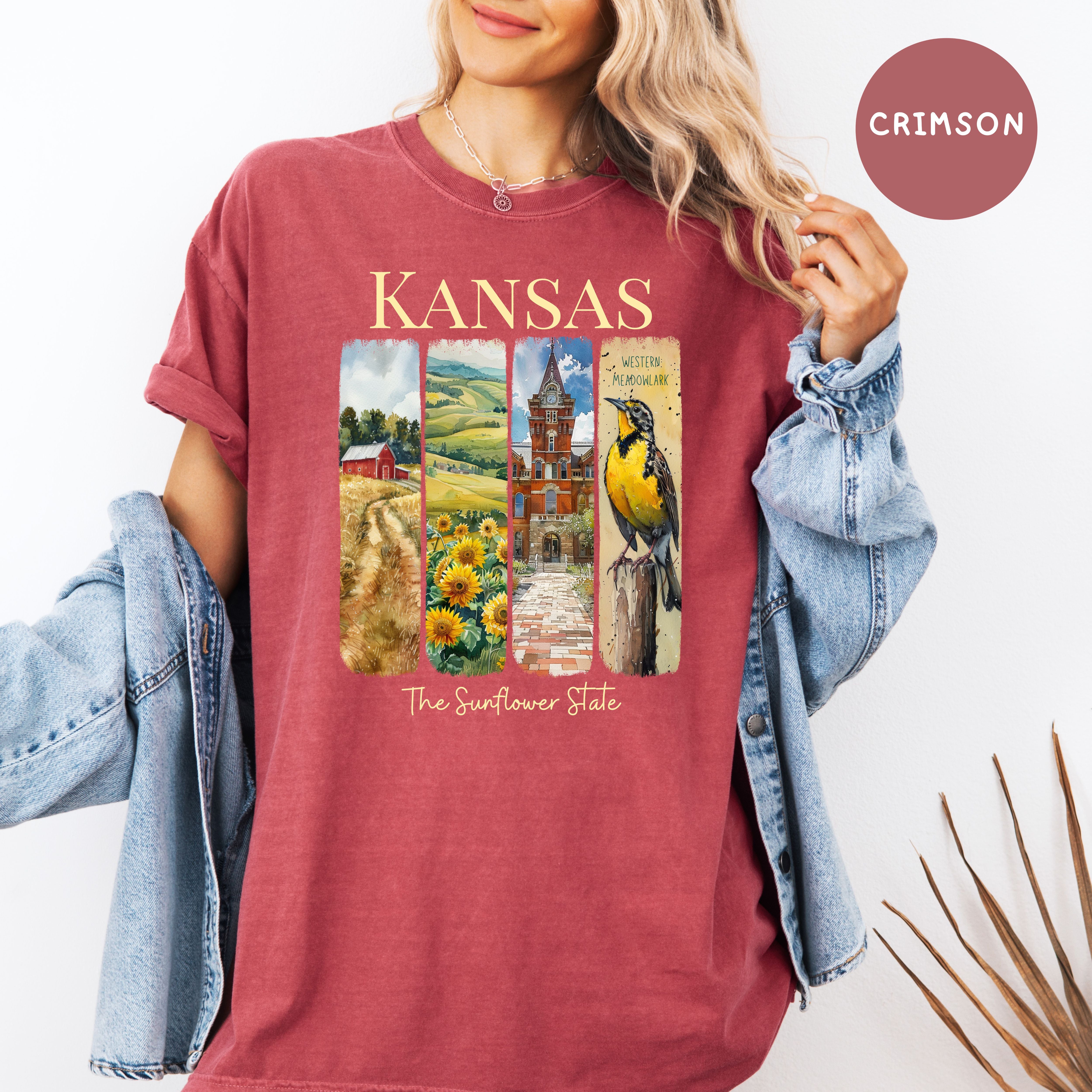 Kansas State Comfort Colors T-Shirt, Kansas Vacation Gift Shirt, Kansas Watercolor Gift, Kansas State Bird Shirt, Kansas Travel Gift Shirt