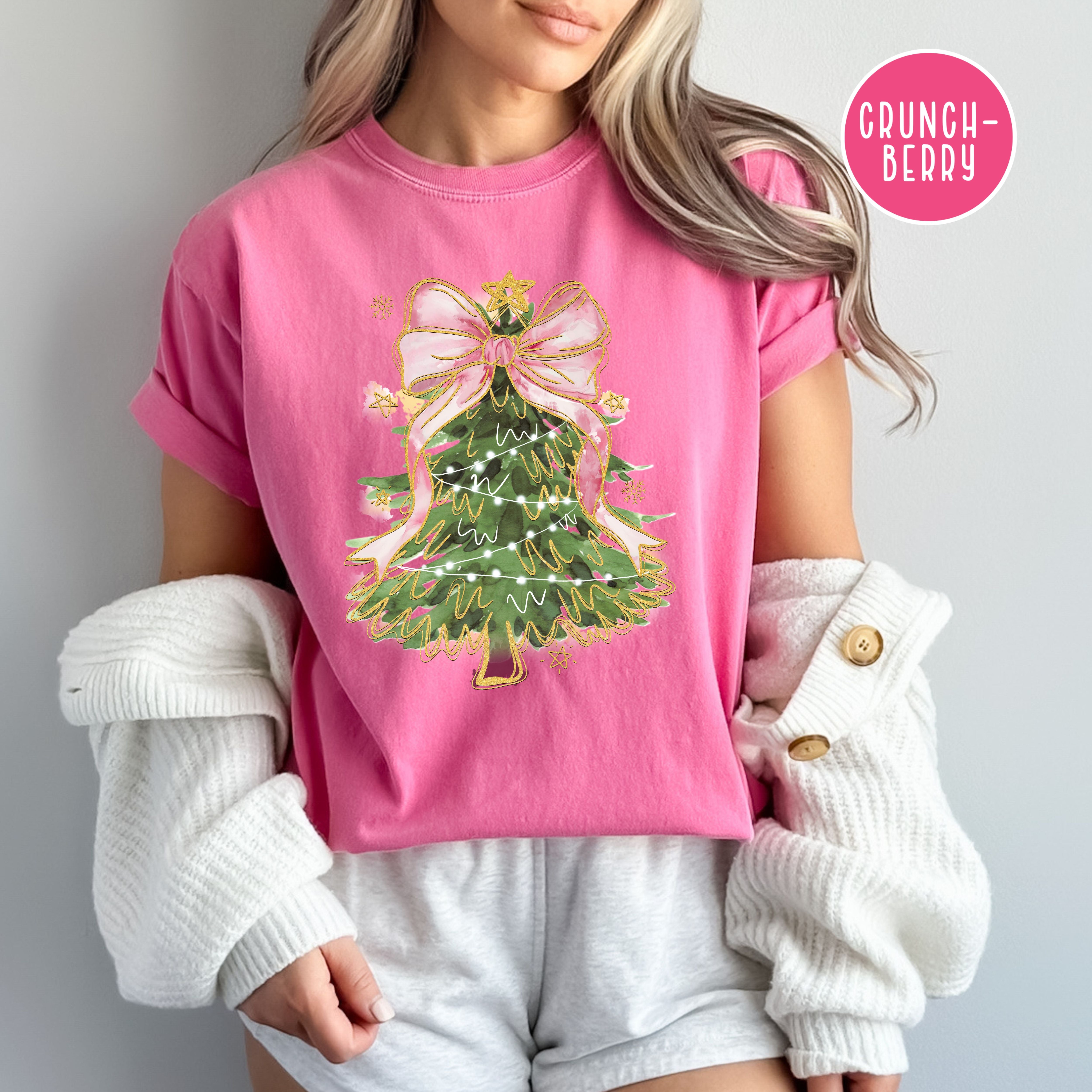 Pink Bow Christmas Tree Comfort Colors® Tee