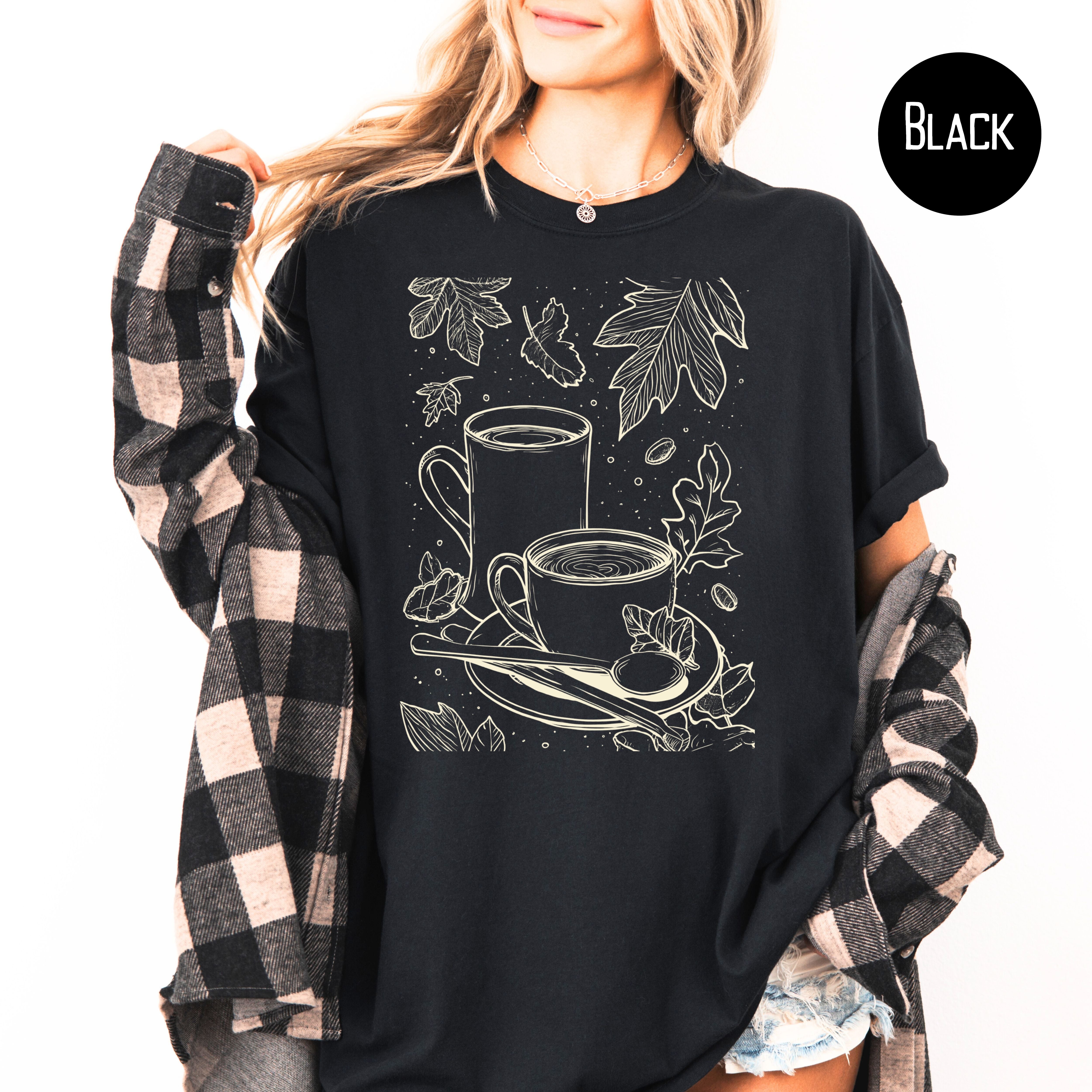 Coffee and Maple Leaves Boho Style Comfort Colors Fall Shirt