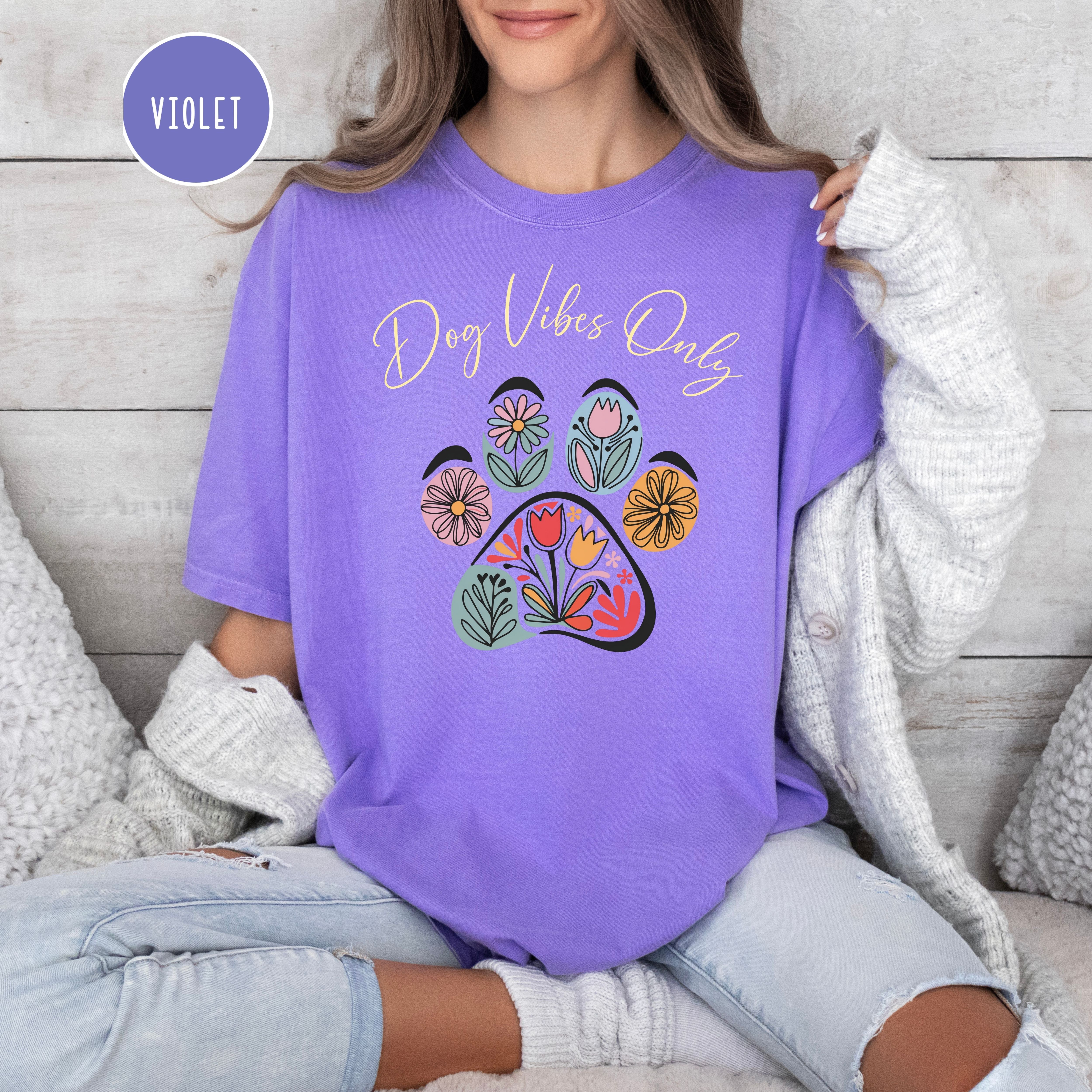 Dog Vibes Floral Dog Paw Comfort Colors Unisex Gift Shirt for Dog Lovers
