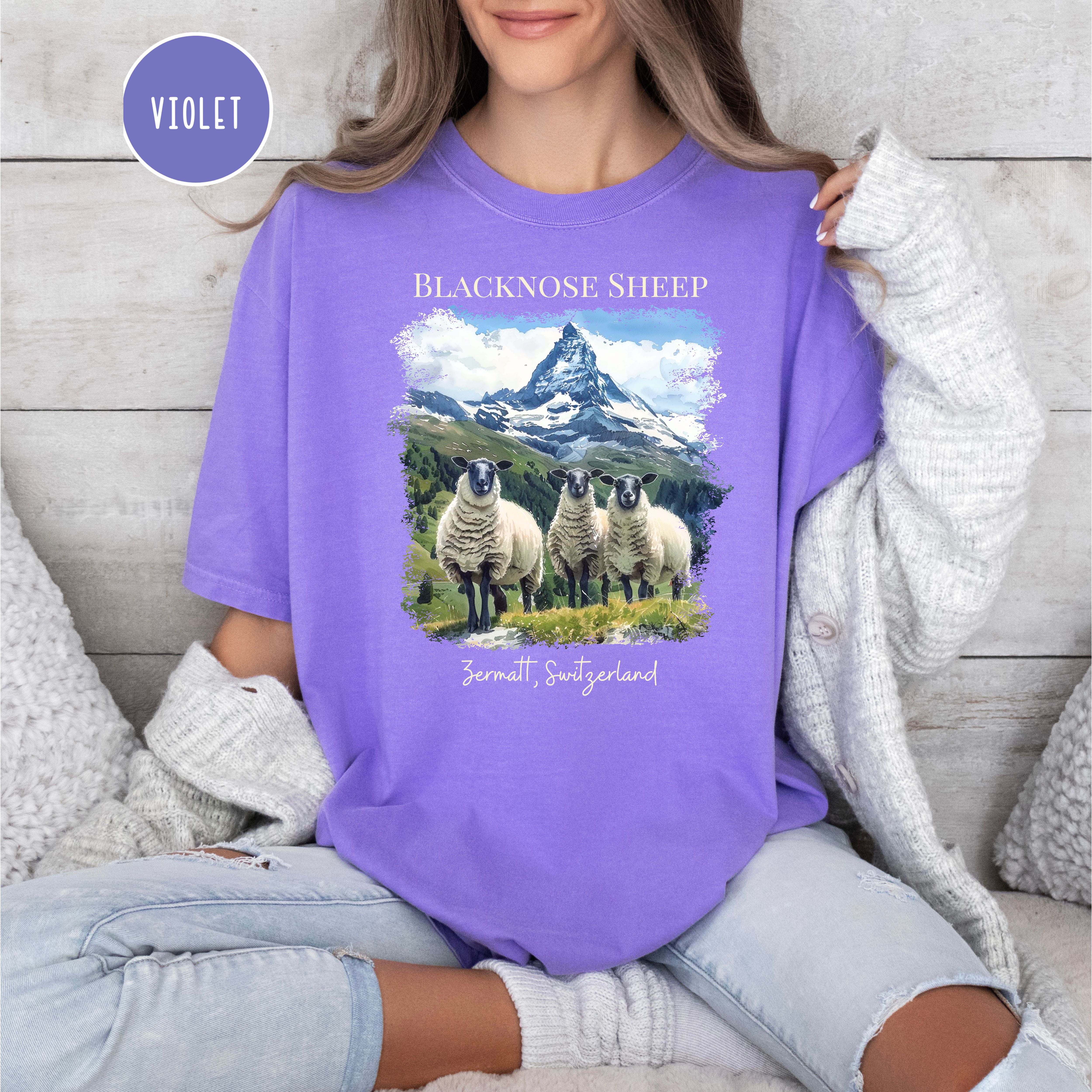 Blacknose Sheep in Zermatt Switzerland Comfort Colors Matterhorn Swiss Alps Vacation Gift Tee