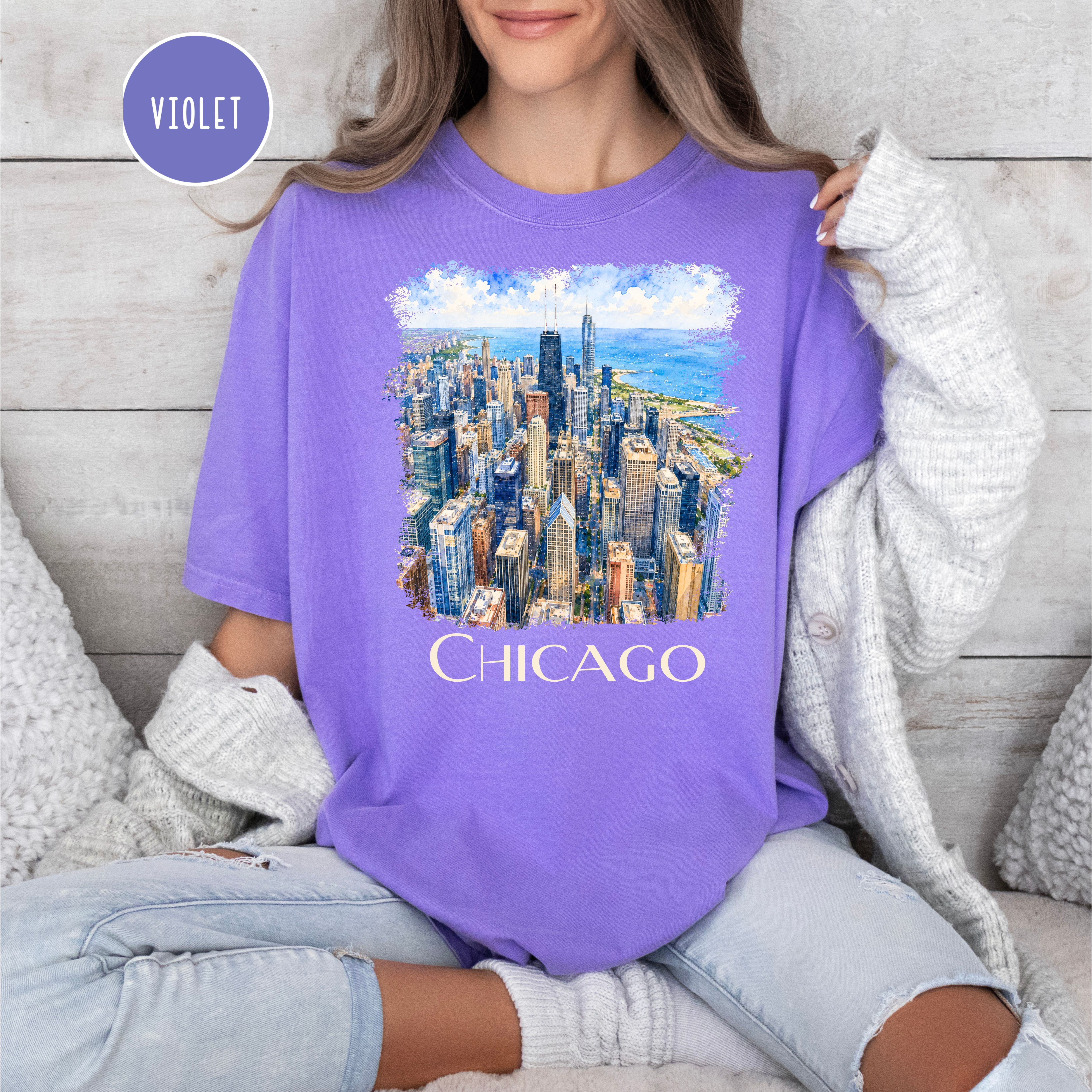 Chicago Lover Unisex Comfort Colors Travel T-Shirt, Chicago Vacation Gift Shirt, Chicago Skyscrapers Shirt, Chicagoan Tee, Traveler Gift Tee