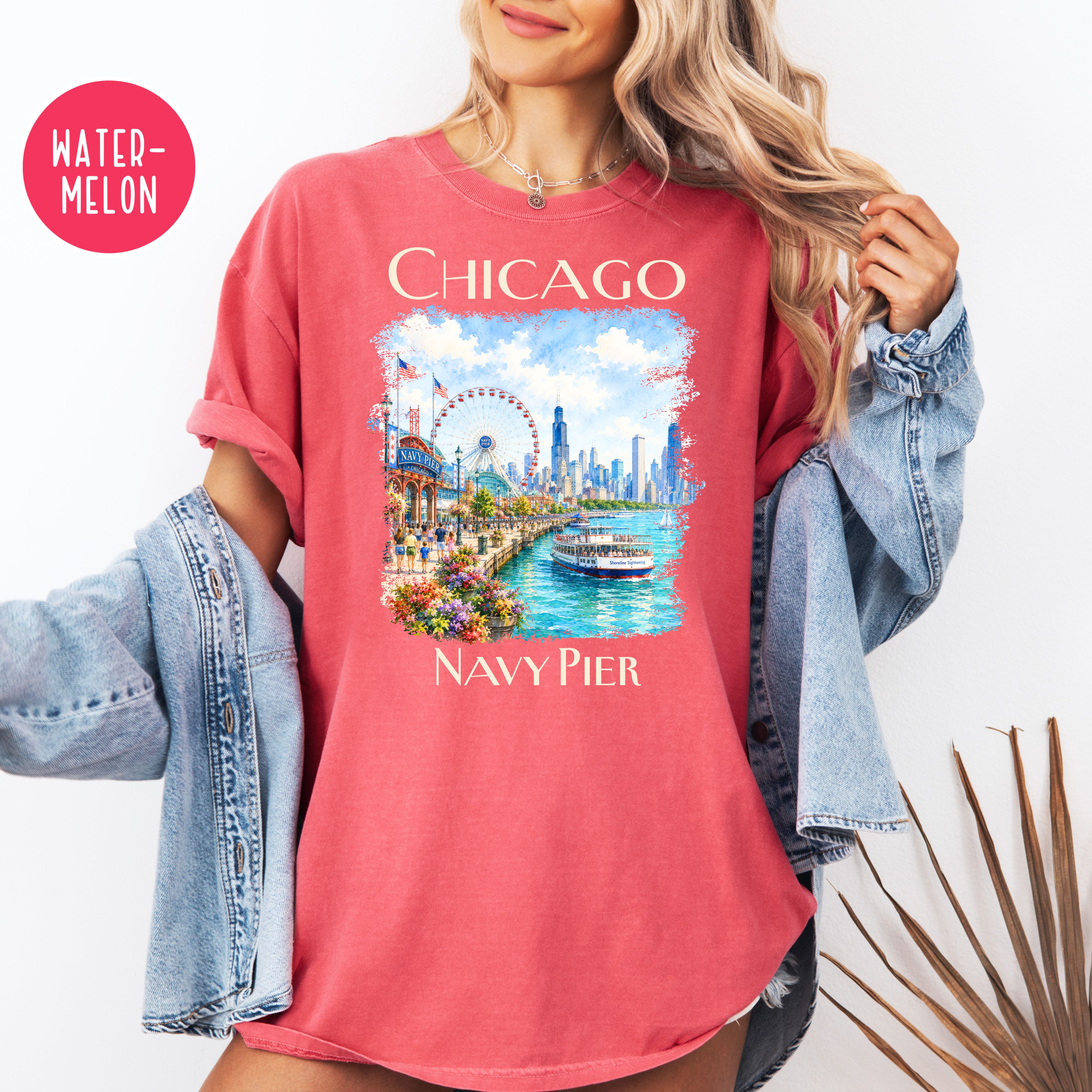 Chicago Navy Pier Unisex Comfort Colors Travel T-Shirt, Chicago Vacation Gift Shirt, Navy Pier Shirt, Traveler Gift, Chicago Lover Gift Tee