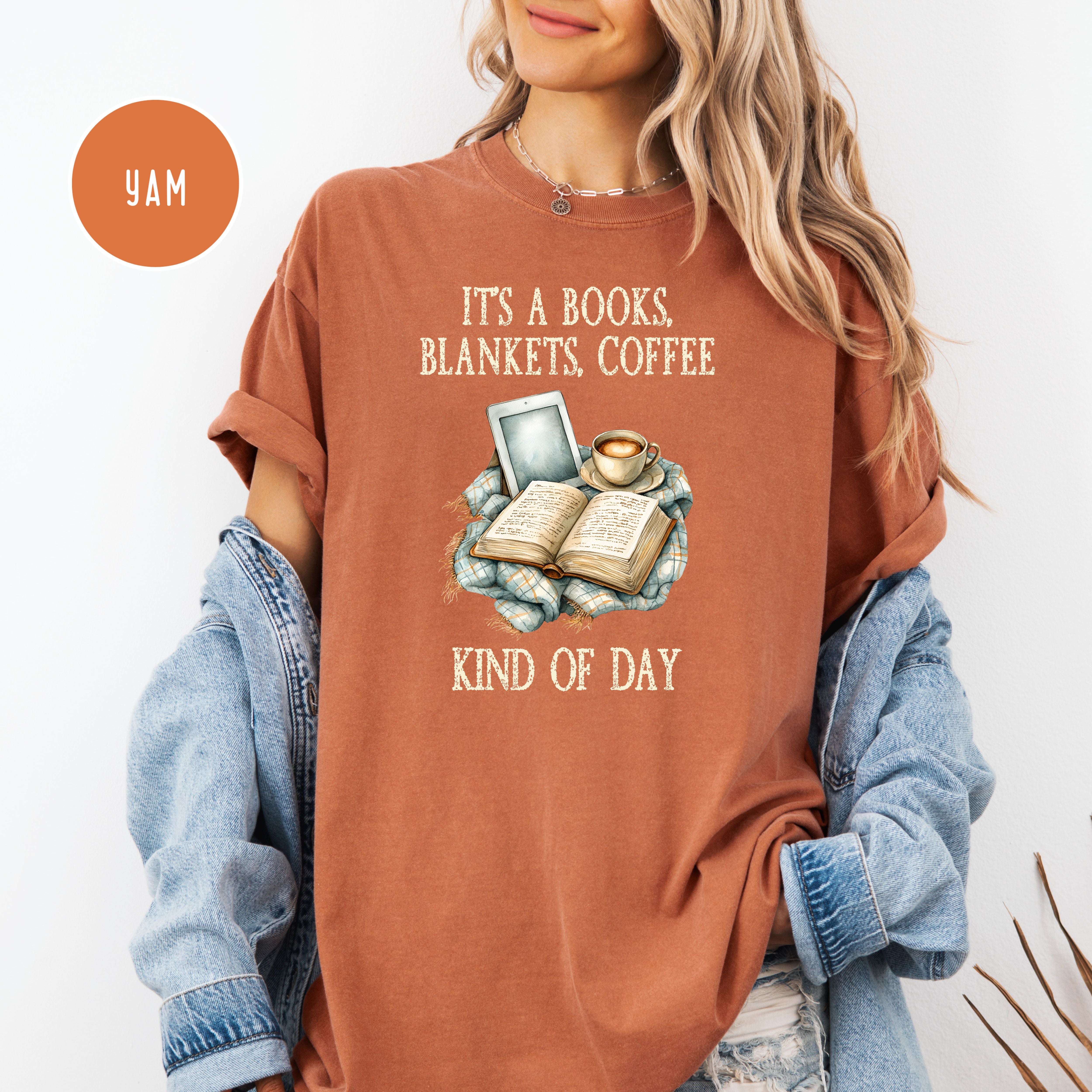 Cozy Coffee Lover Comfort Colors T-Shirt, Rainy Day Shirt, Gift for Book Lovers, Cozy Weather Shirt
