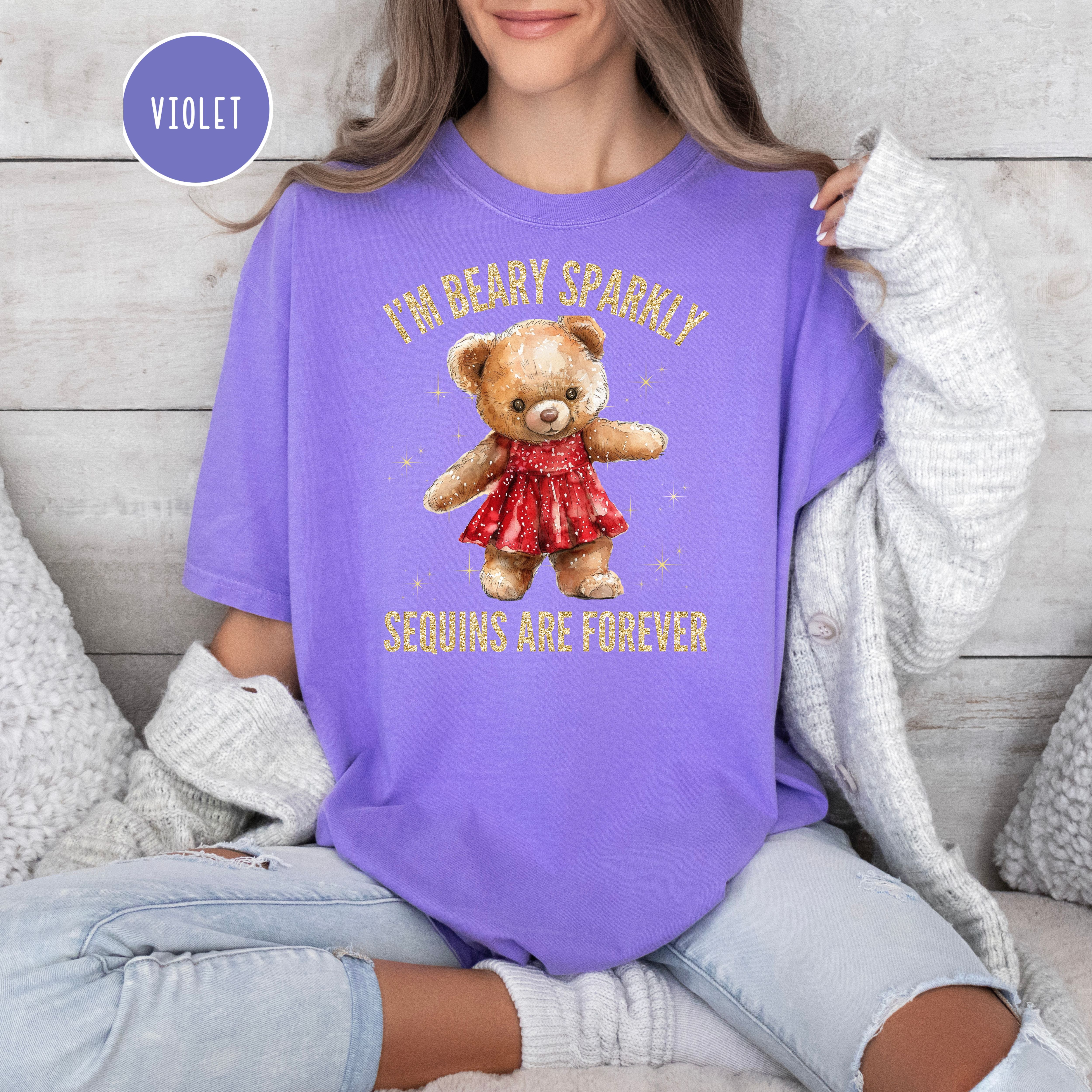 Beary Sparkly Swiftie Showgirl Comfort Colors Tee, Teddy Bear Lover Swiftie Fans Shirt