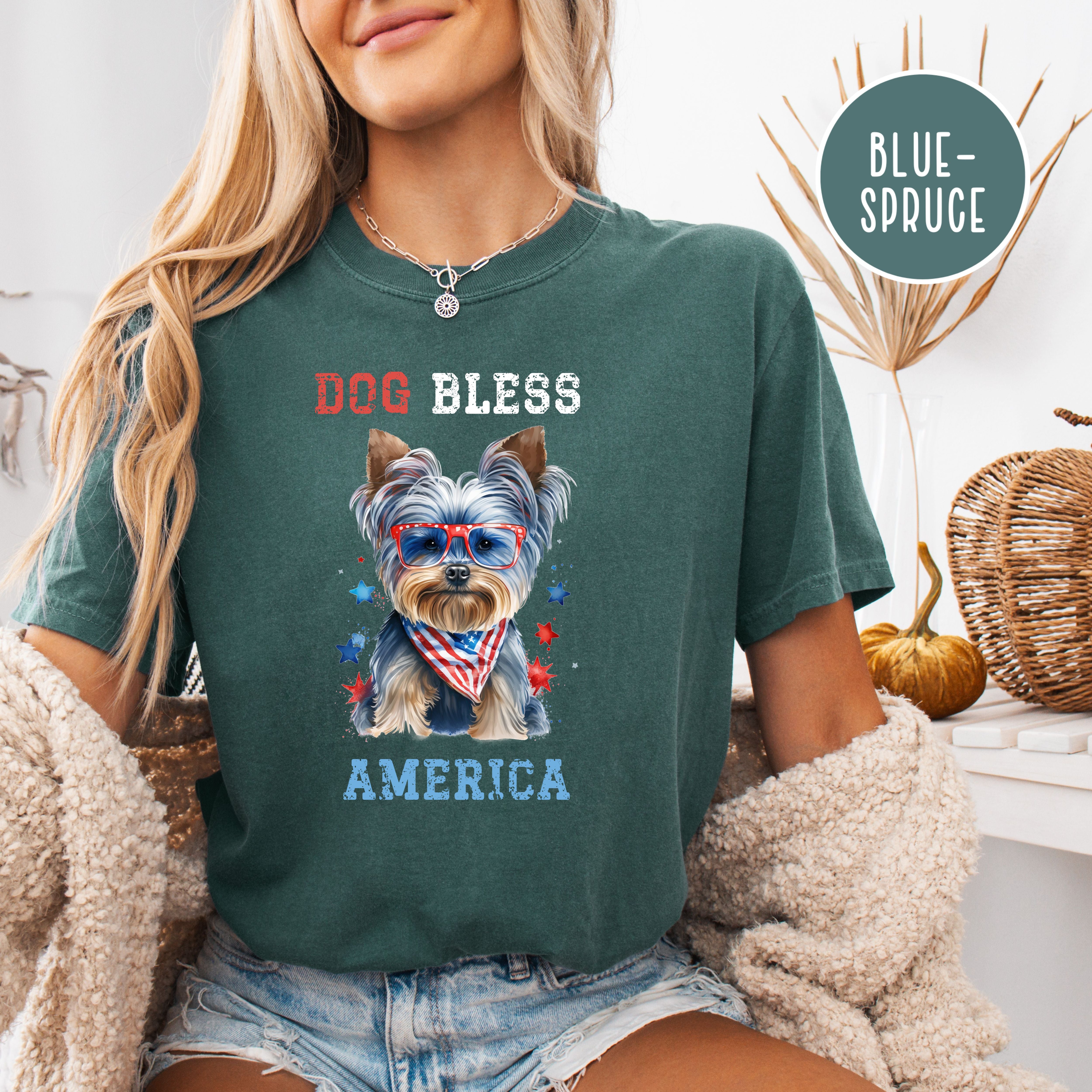 Dog Bless America Patriotic Yorkie Lovers Comfort Colors® Tee