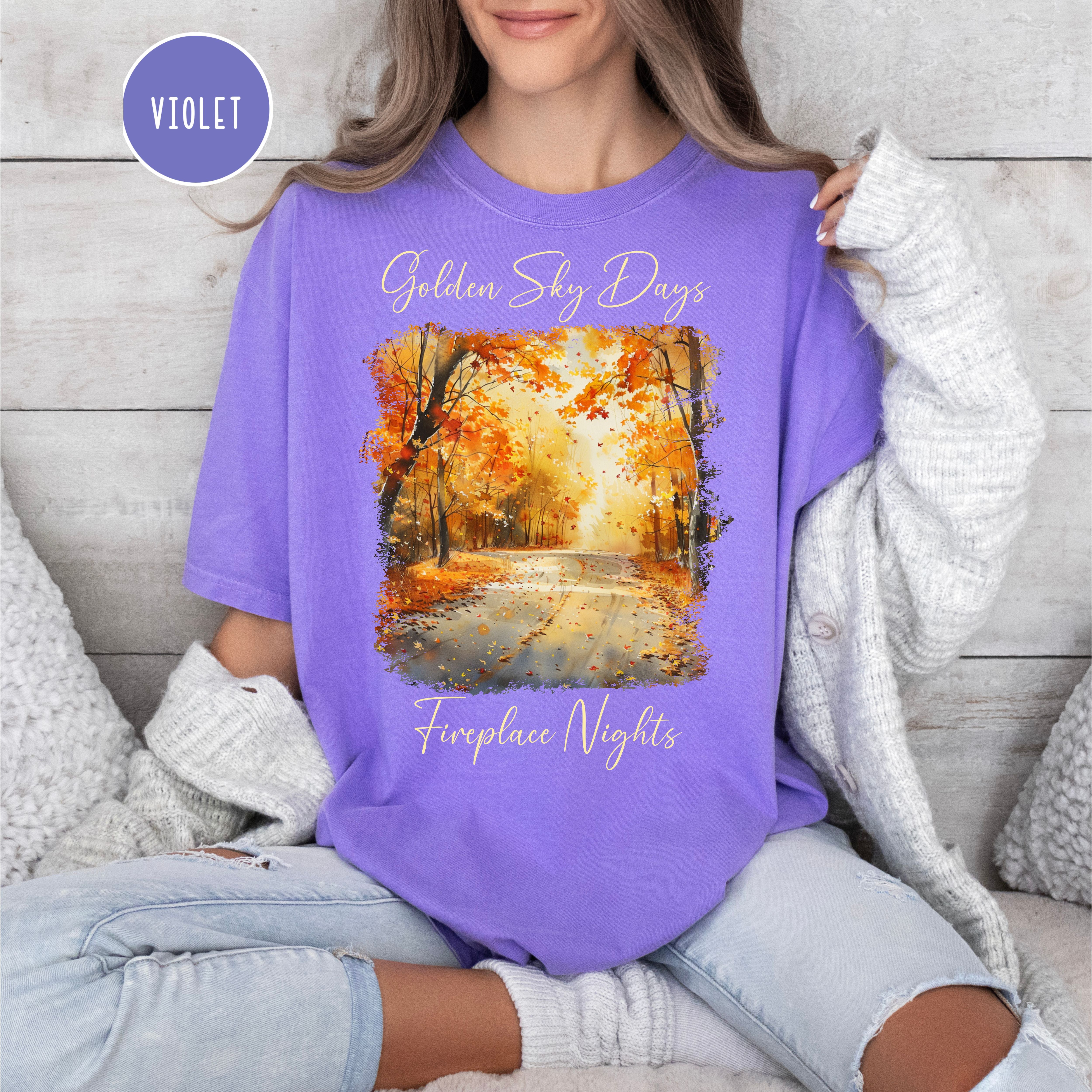 Golden Sky Days and Fireplace Nights Autumn Season Comfort Colors Fall Colors Tee Shirt