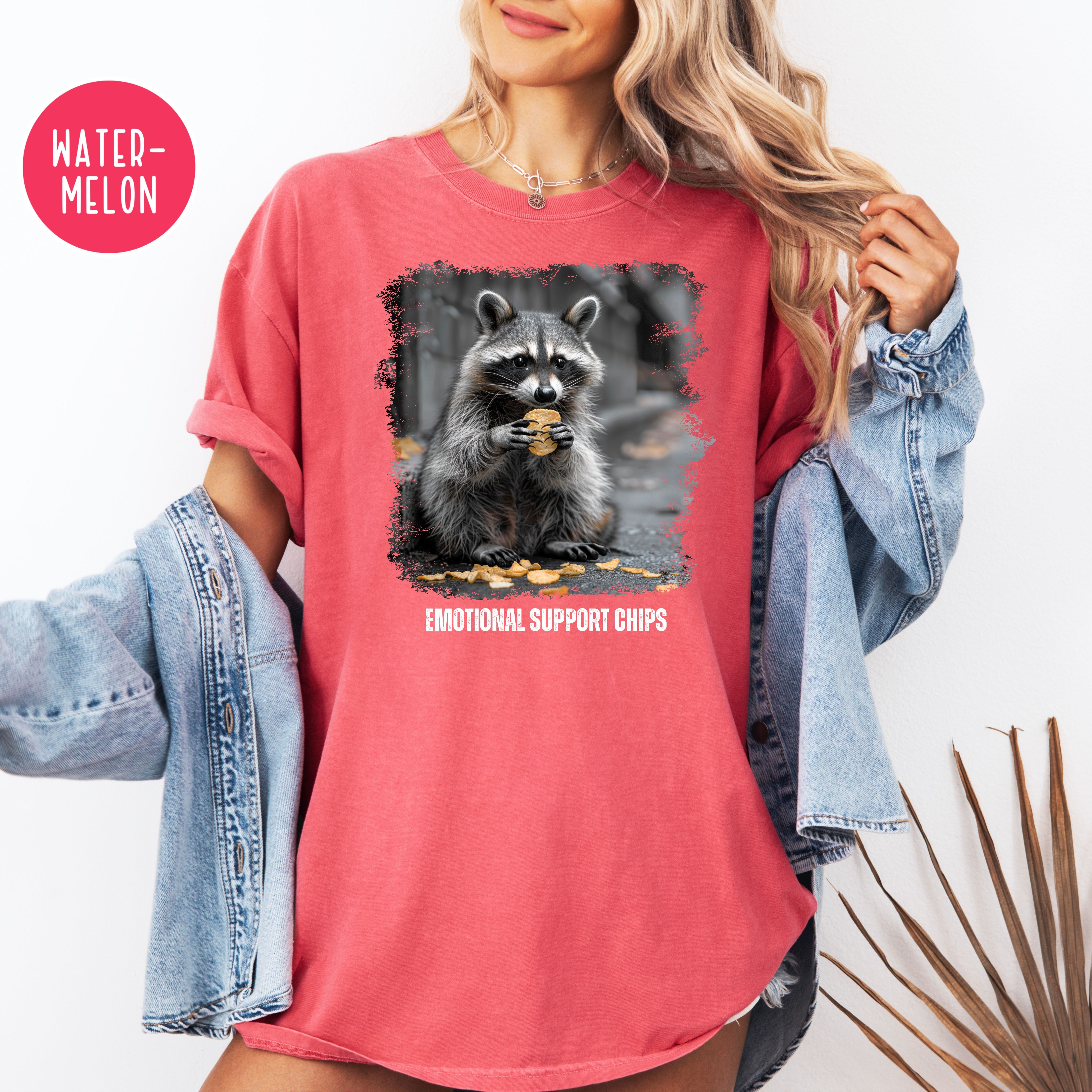 Funny Raccoon Eating Chips Comfort Colors T-Shirt, Funny Animal Meme Tee, Emotional Support Chips Shirt, Funny Gift Shirt