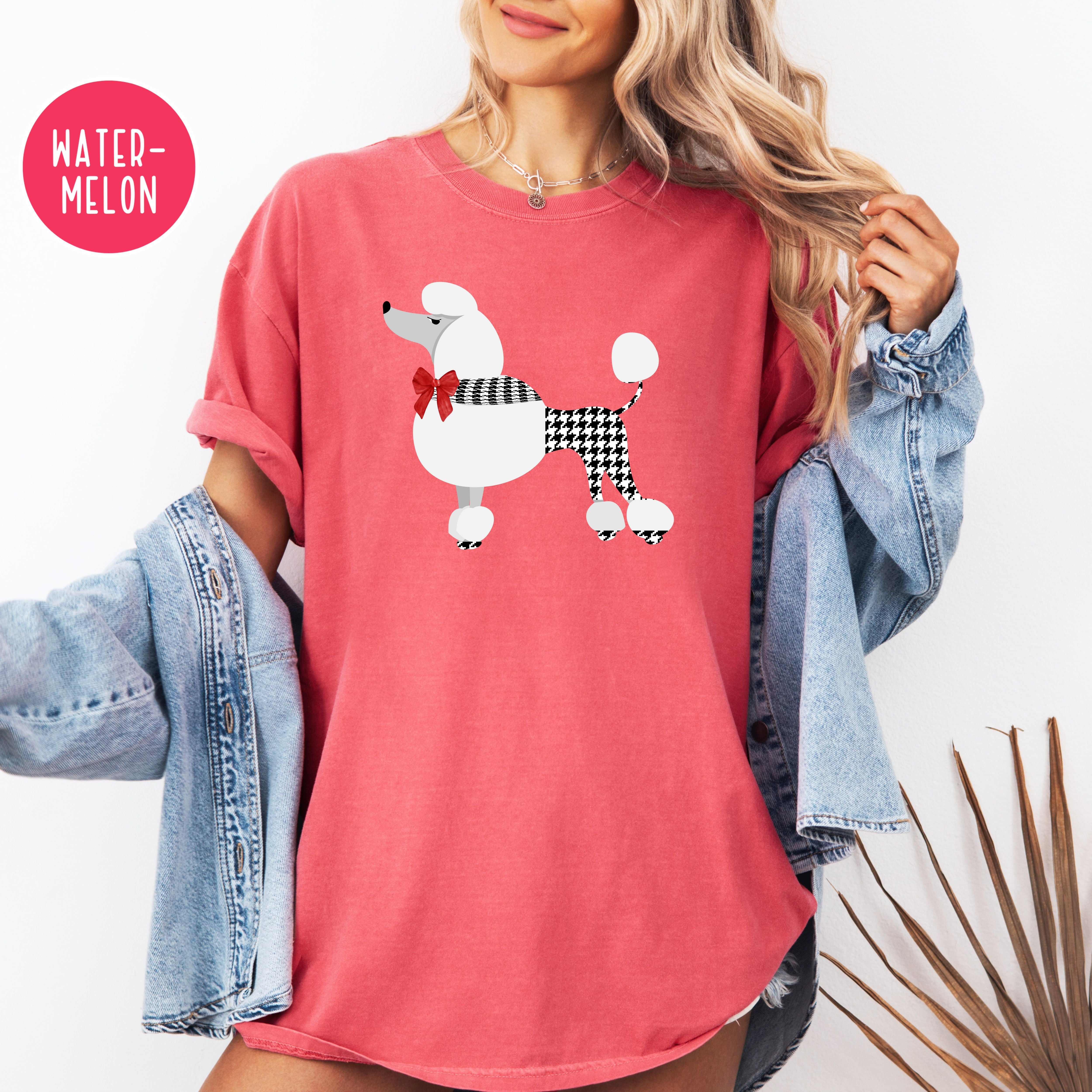 French Poodle Dressed in Houndstooth w Red Bow Comfort Colors T-Shirt