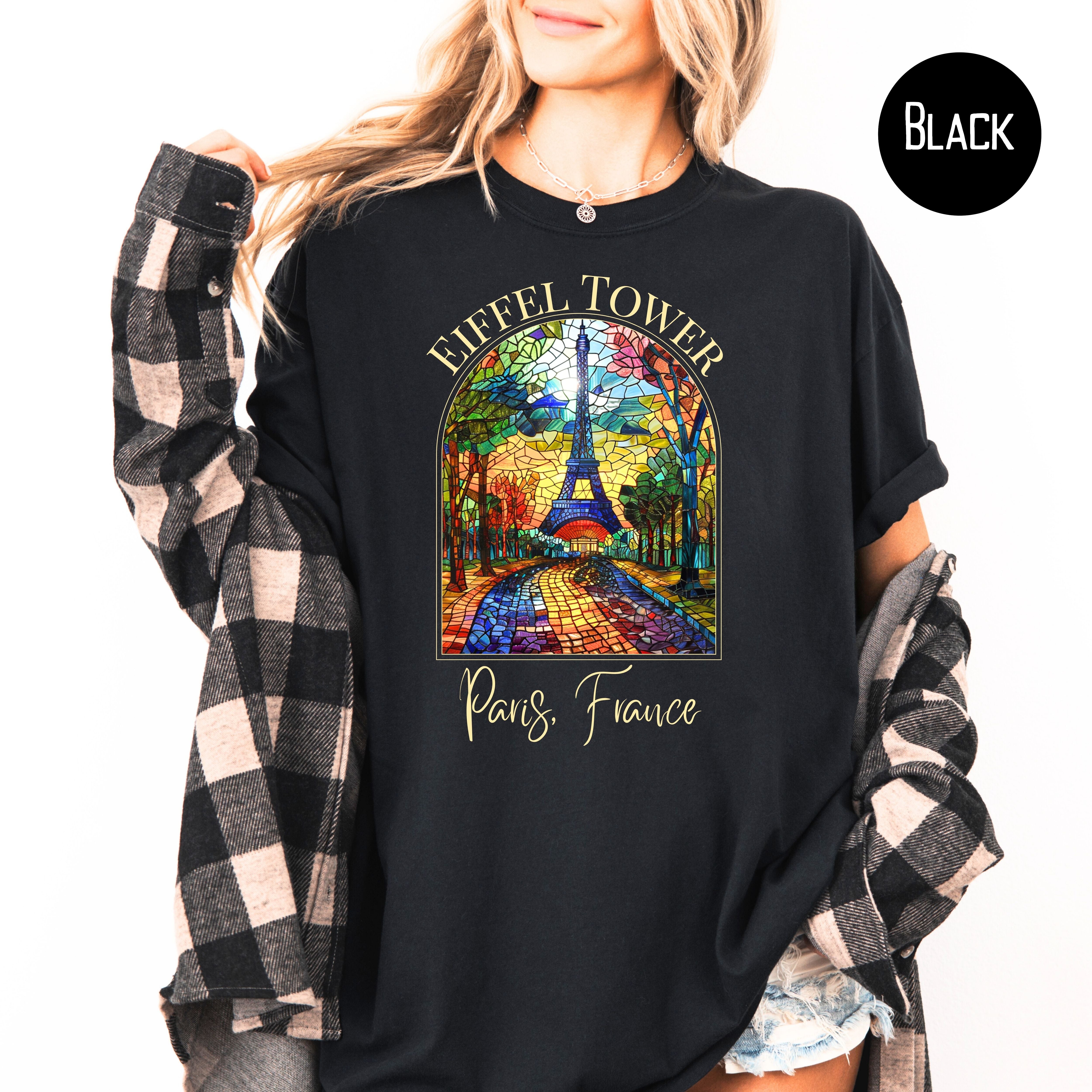 Paris Vacation Eiffel Tower Stained Glass Design Comfort Colors T-Shirt