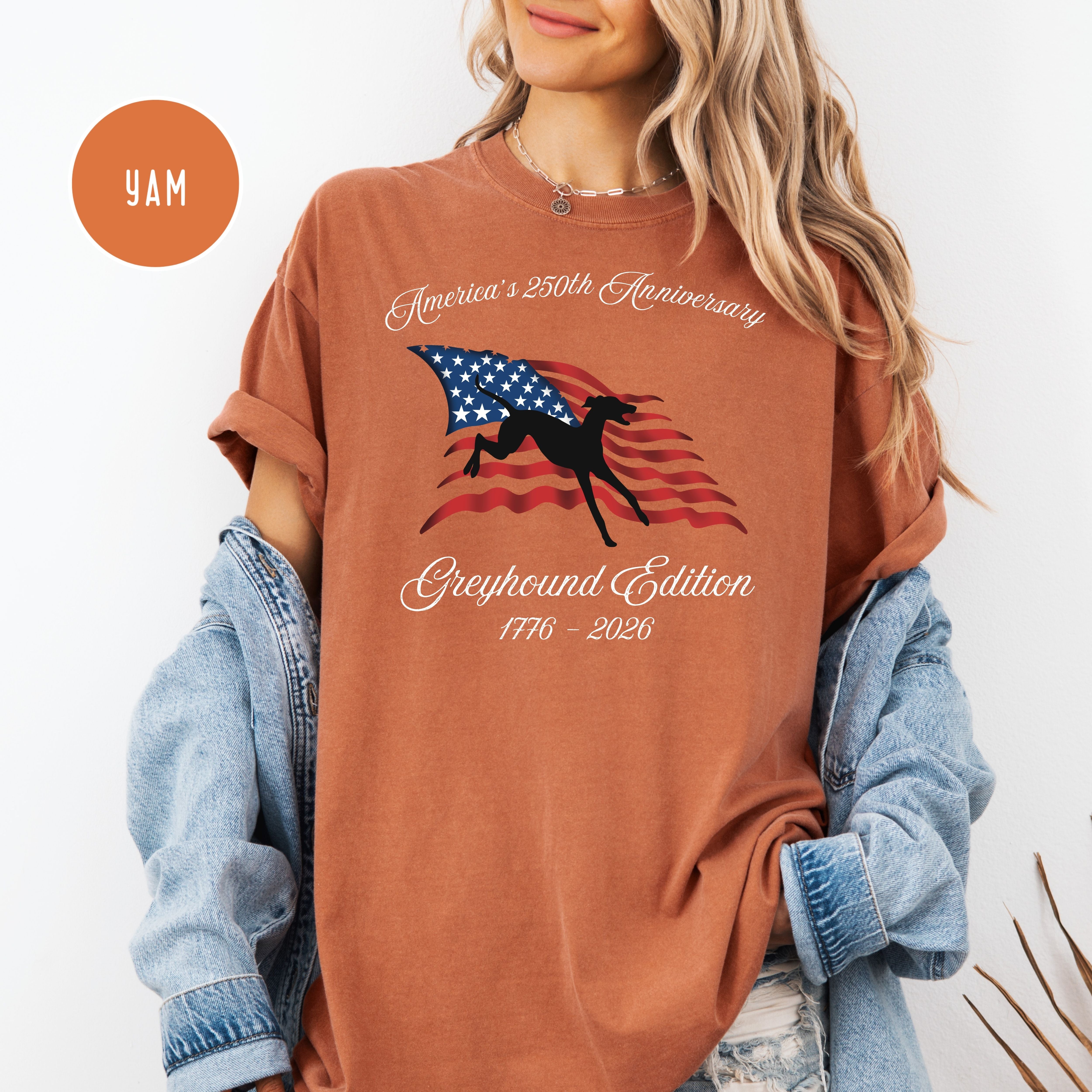 America's 250th Anniversary Greyhound Edition Unisex Comfort Colors T-Shirt, Greyhound Lover Shirt, Patriotic America Celebration Shirt