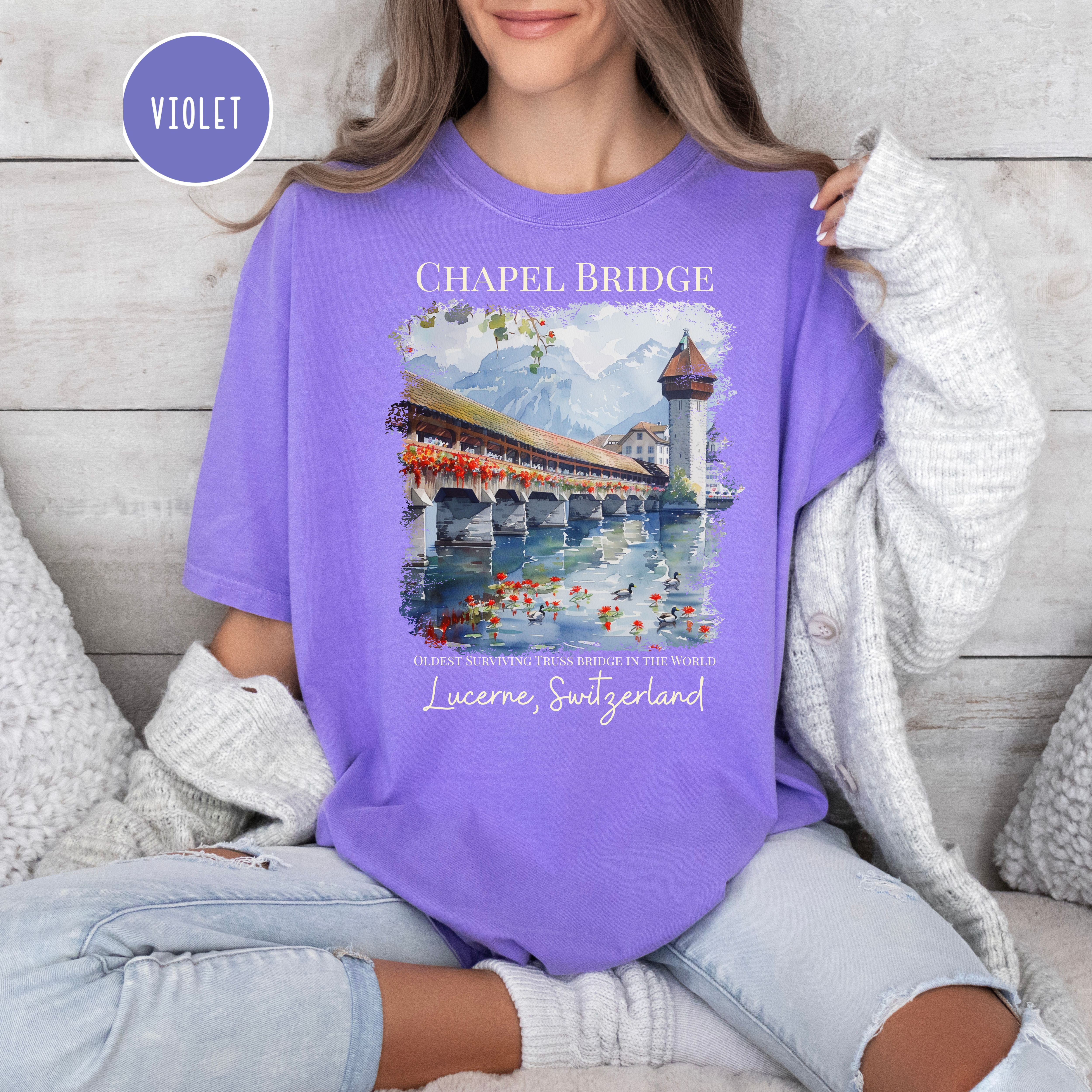 Lucerne Switzerland Chapel Bridge Comfort Colors Vacation Gift Tee