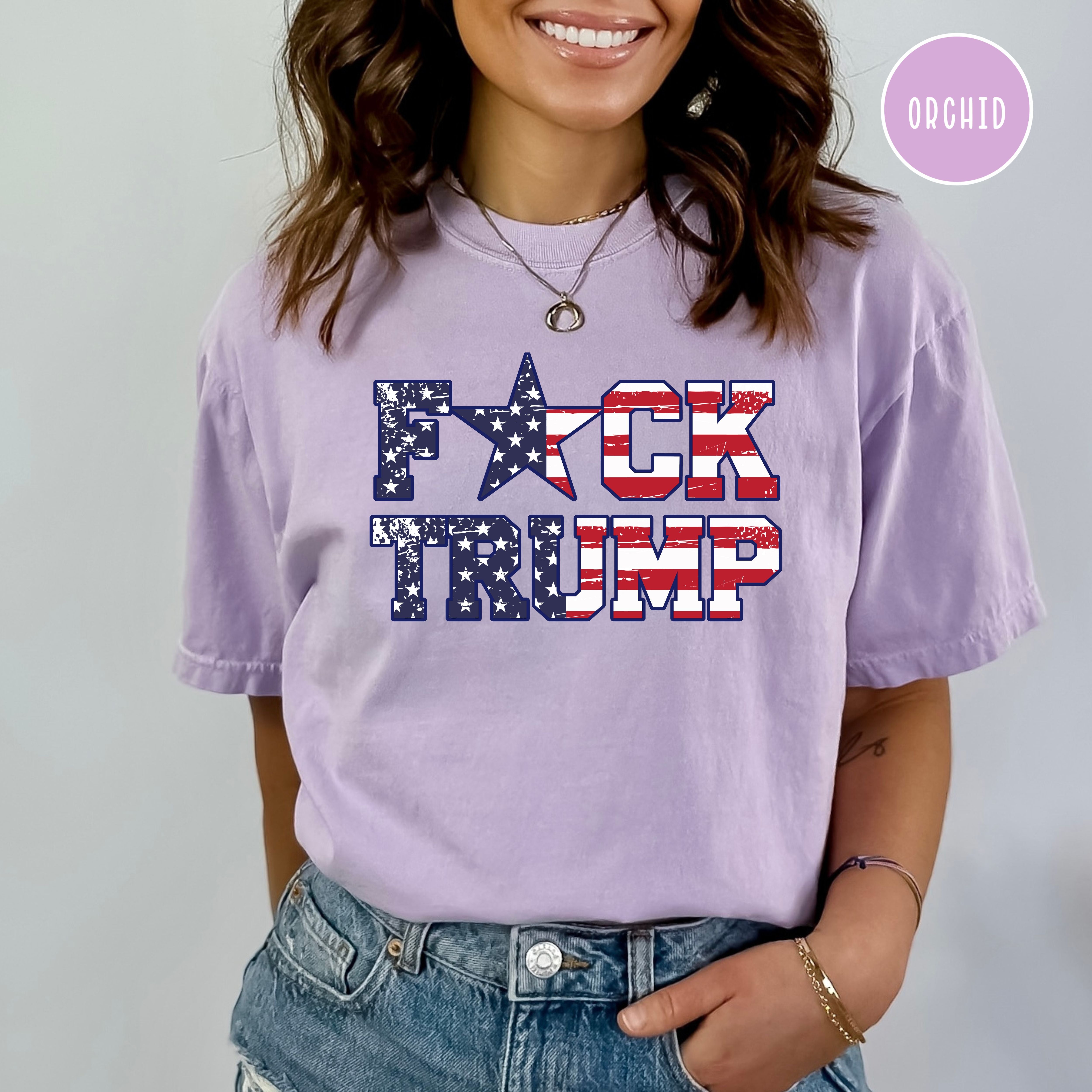 Fuck Trump USA Flag Comfort Colors T-Shirt, Anti Trump Protest Tee Shirt