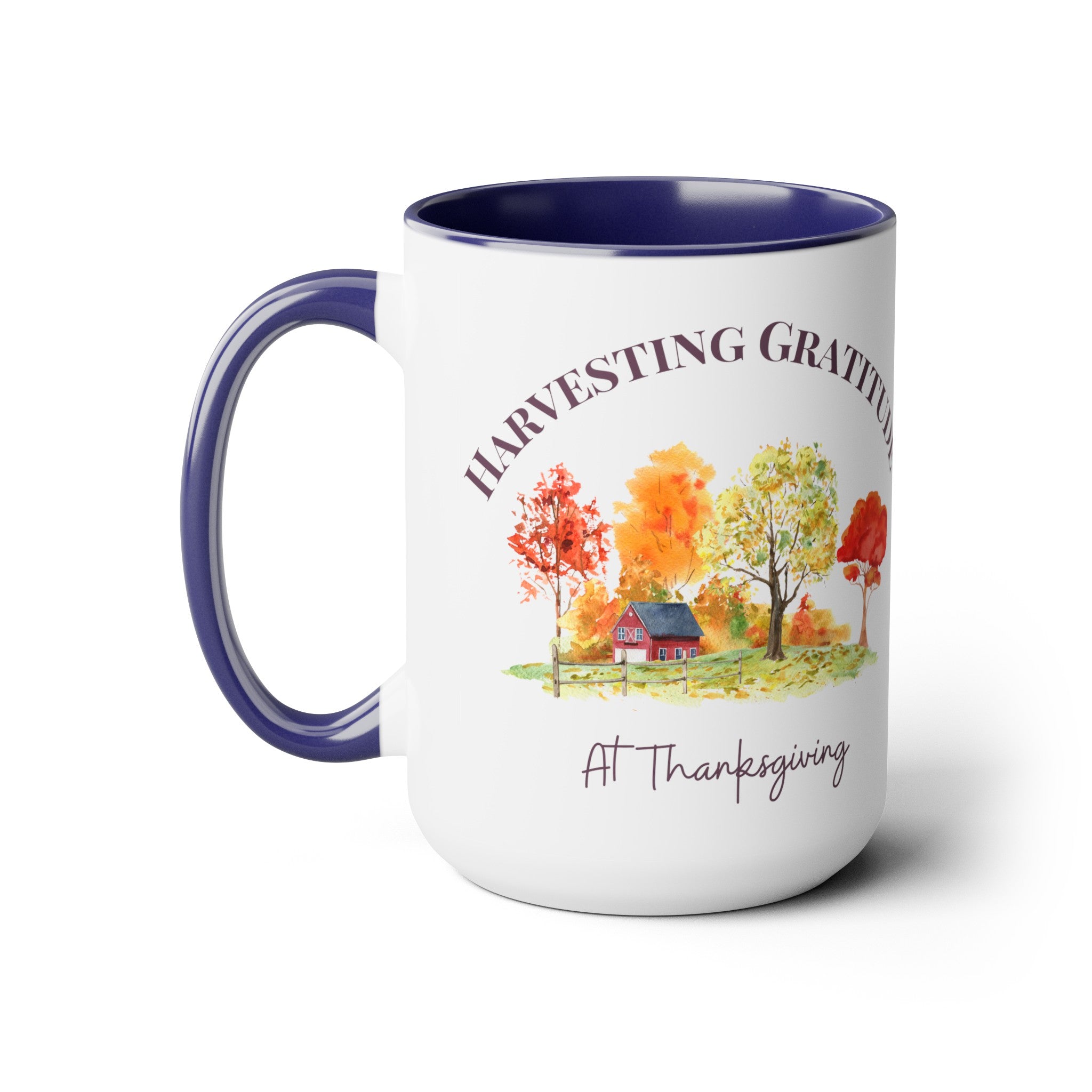 Thanksgiving Gratitude 2-Toned 15oz Ceramic Mug w/ Design Front & Back