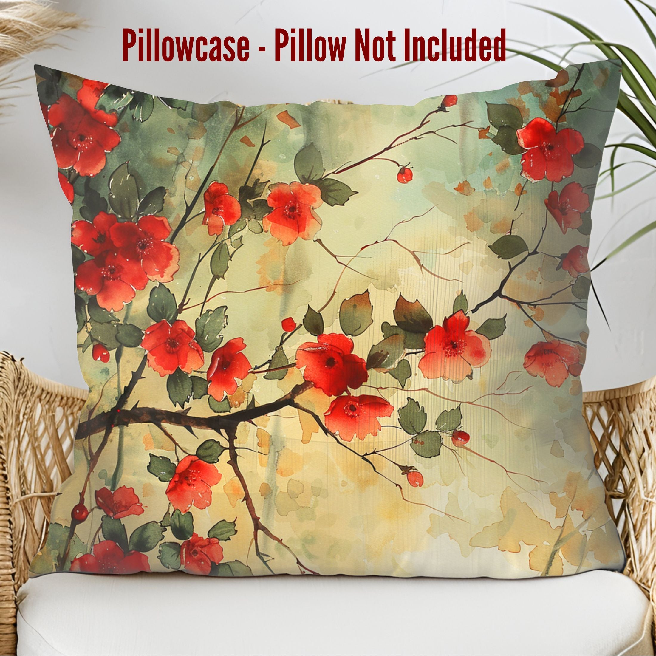 Wispy Flowers on Branch  Pillowcases - Print Front & Back, Machine Washable, Avail 5 Sizes