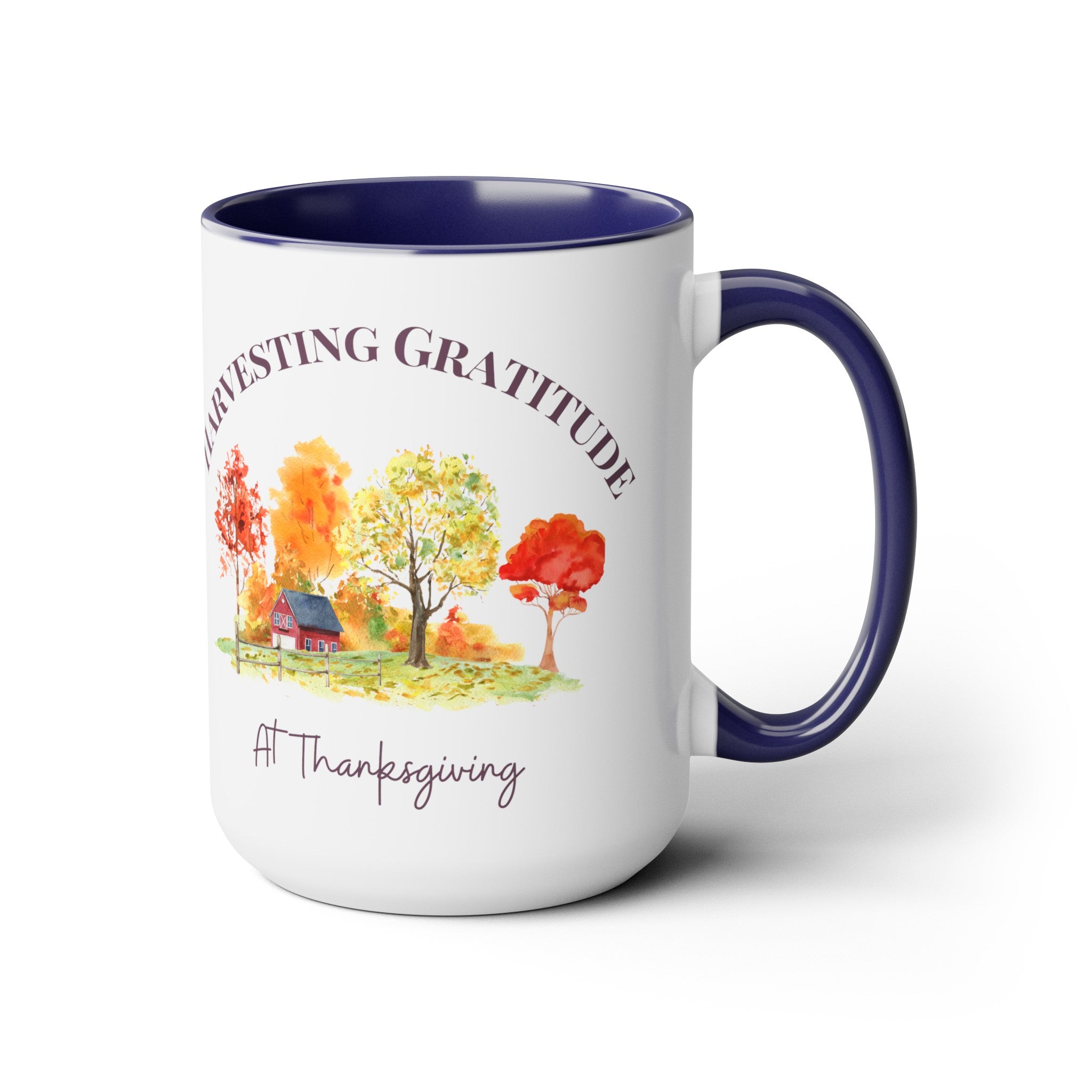 Thanksgiving Gratitude 2-Toned 15oz Ceramic Mug w/ Design Front & Back