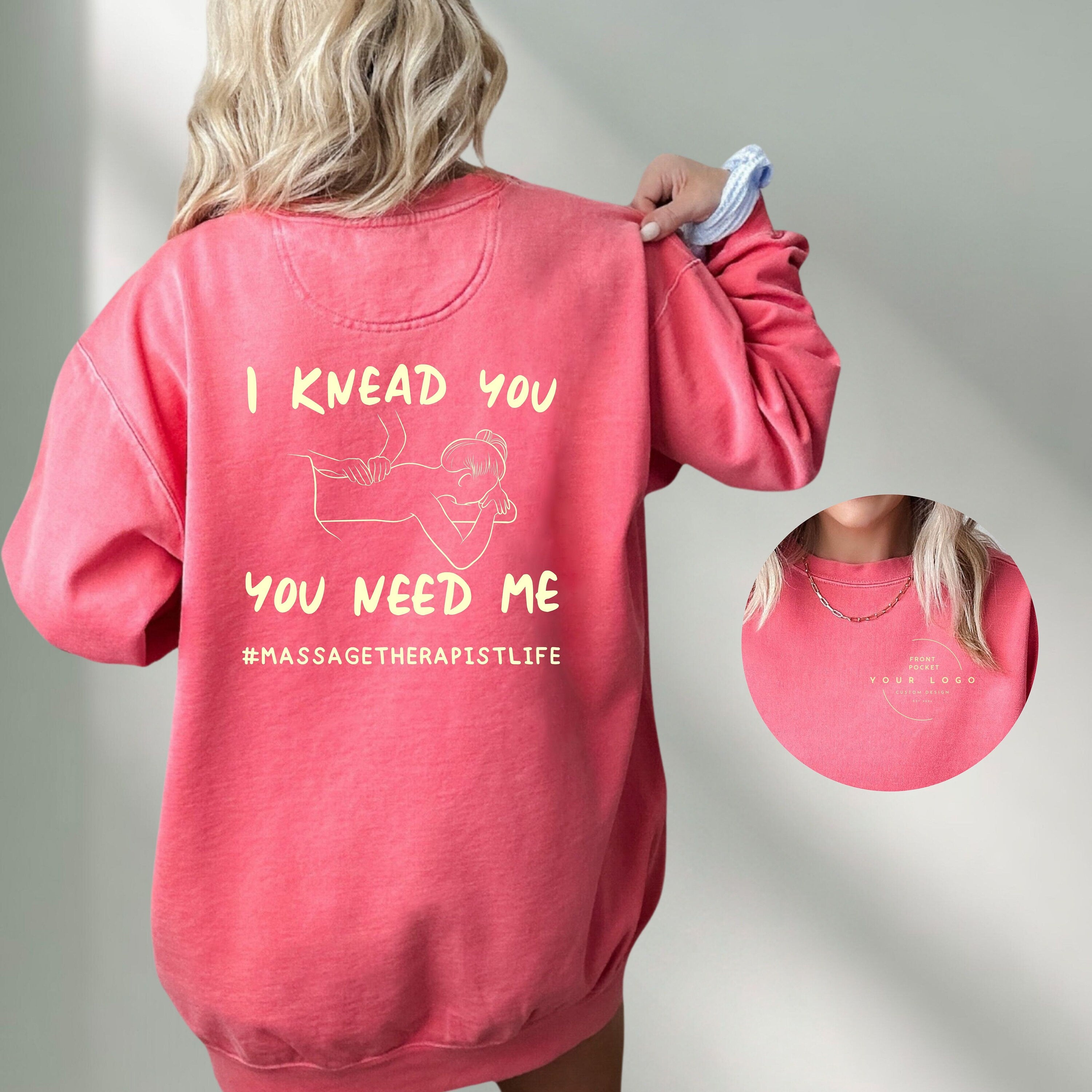 Massage Therapist Comfort Colors® Sweatshirt, Design on Front & Back - Can Be Customized with Your Logo