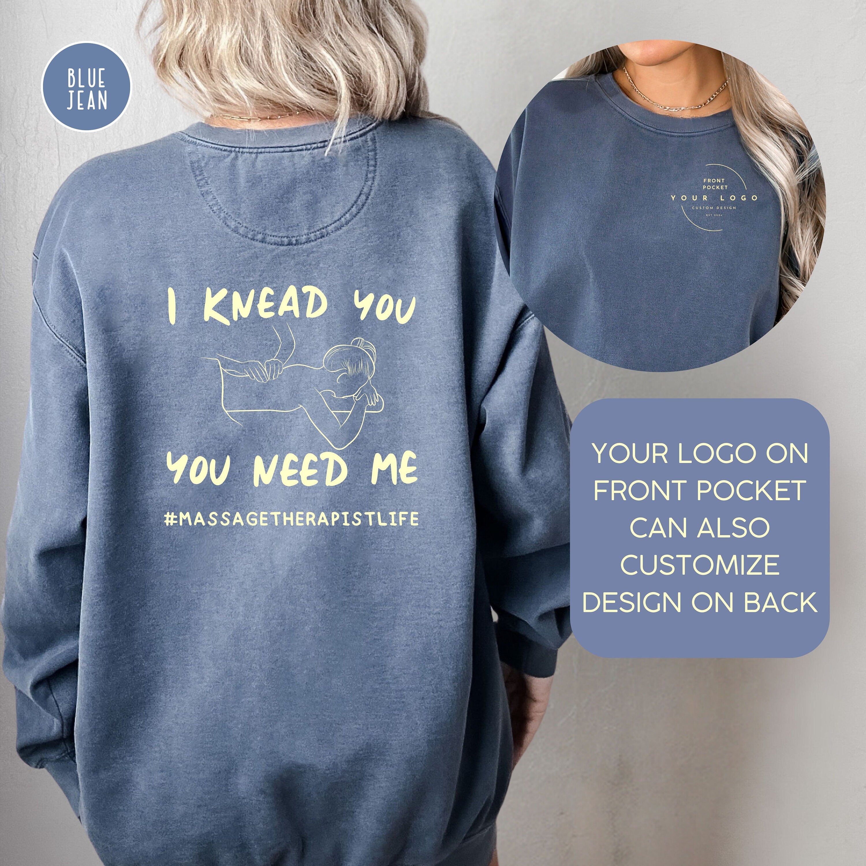 Massage Therapist Comfort Colors® Sweatshirt, Design on Front & Back - Can Be Customized with Your Logo