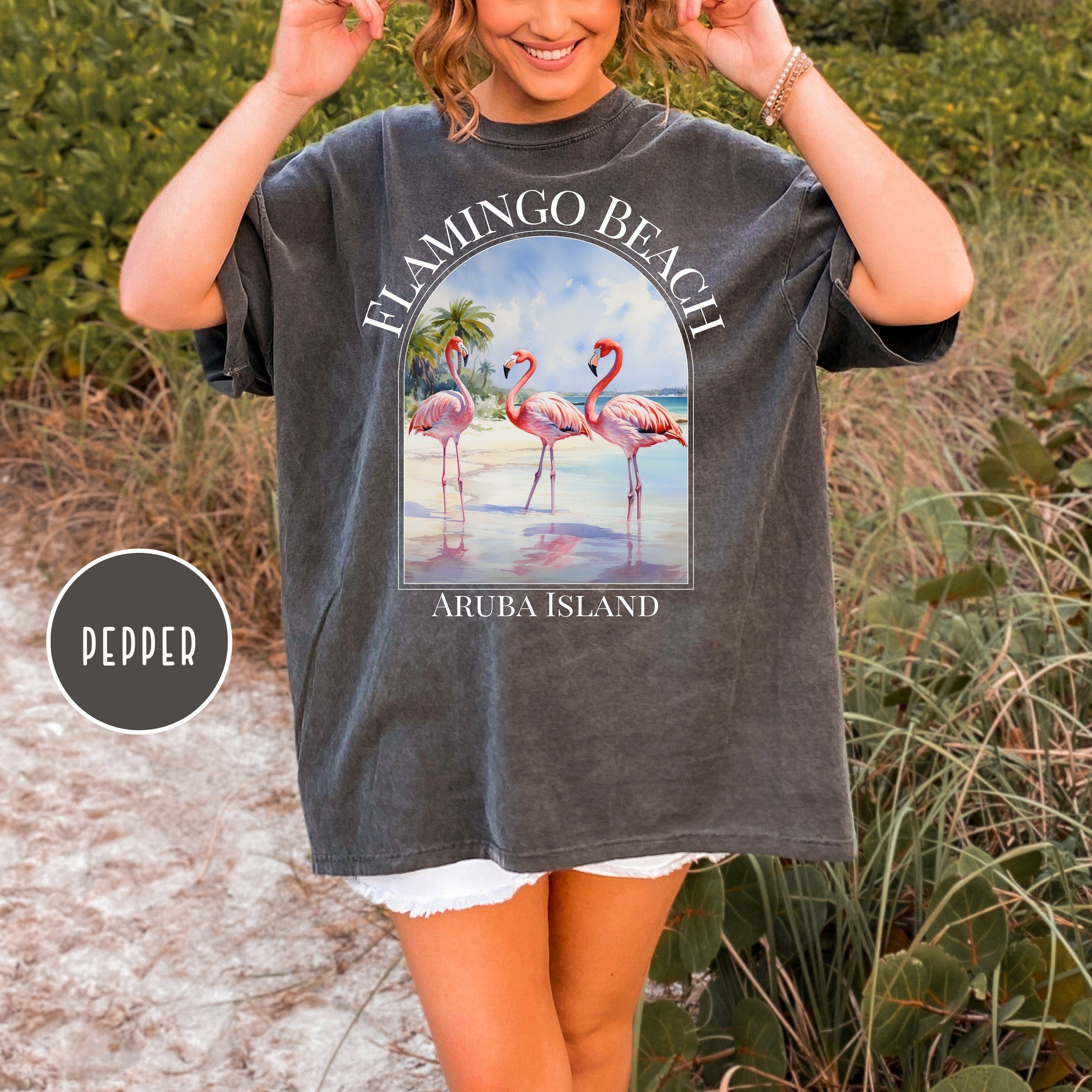 Pink Flamingos on Beach Comfort Colors® Tee