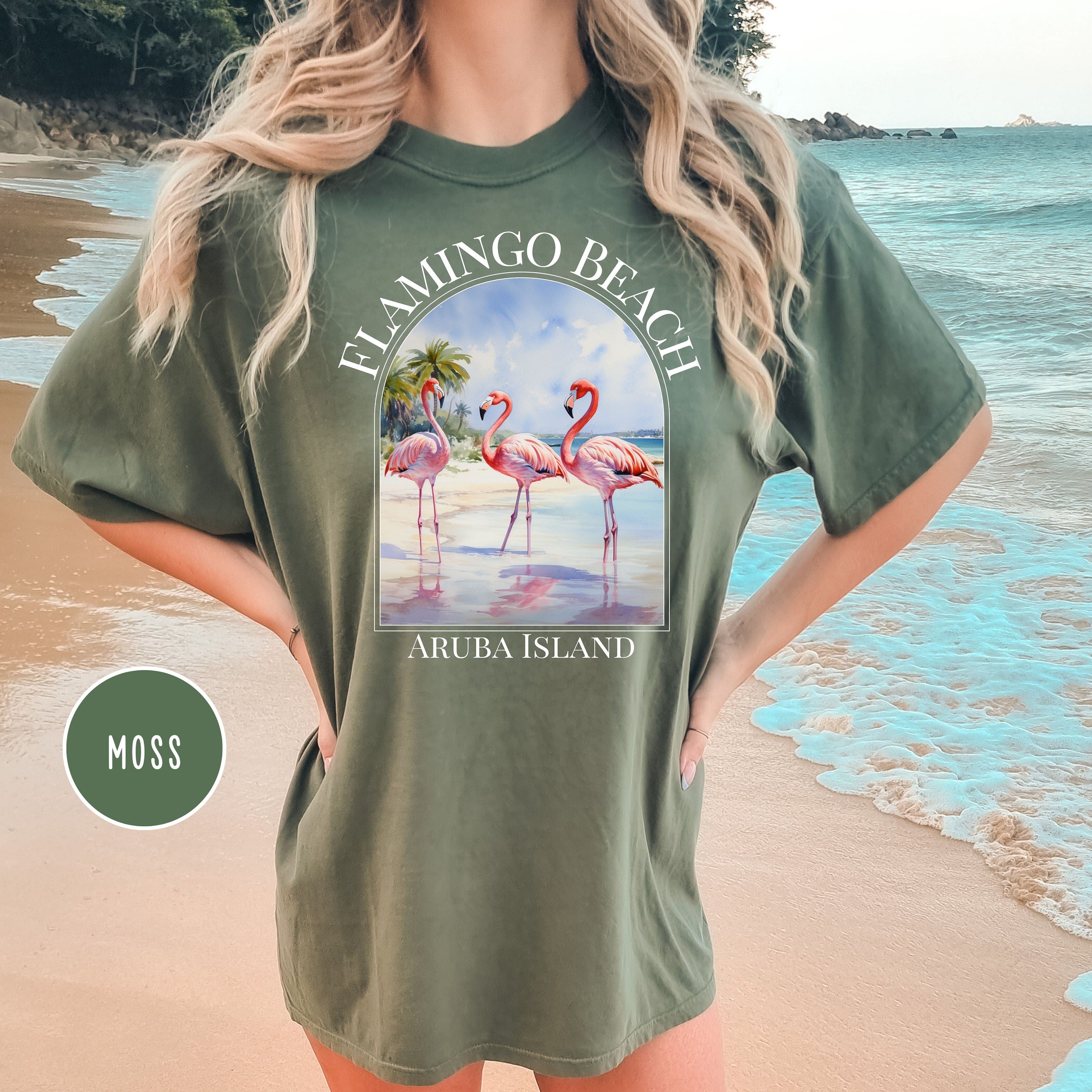 Pink Flamingos on Beach Comfort Colors® Tee