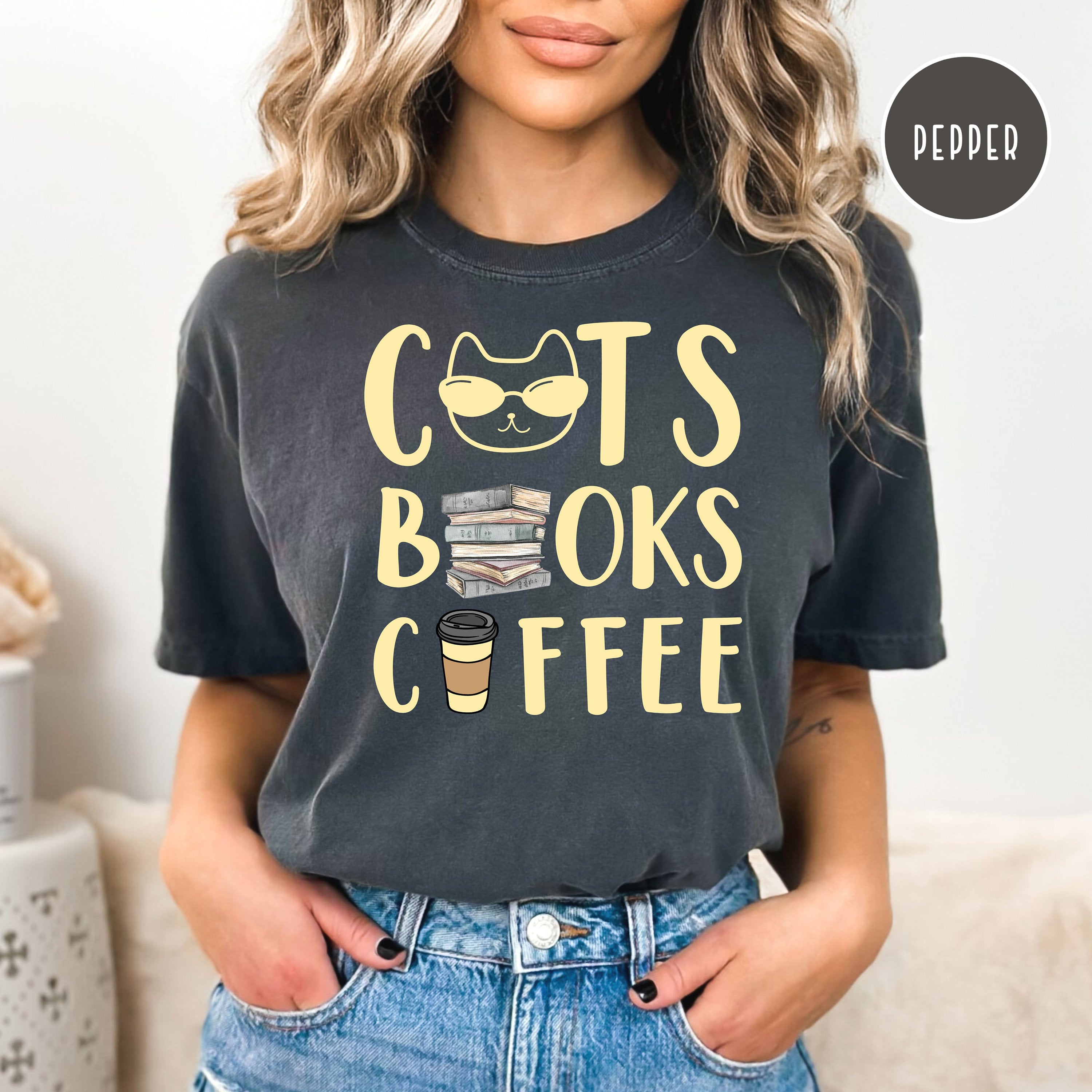 Cats Books and Coffee Comfort Colors® Tee