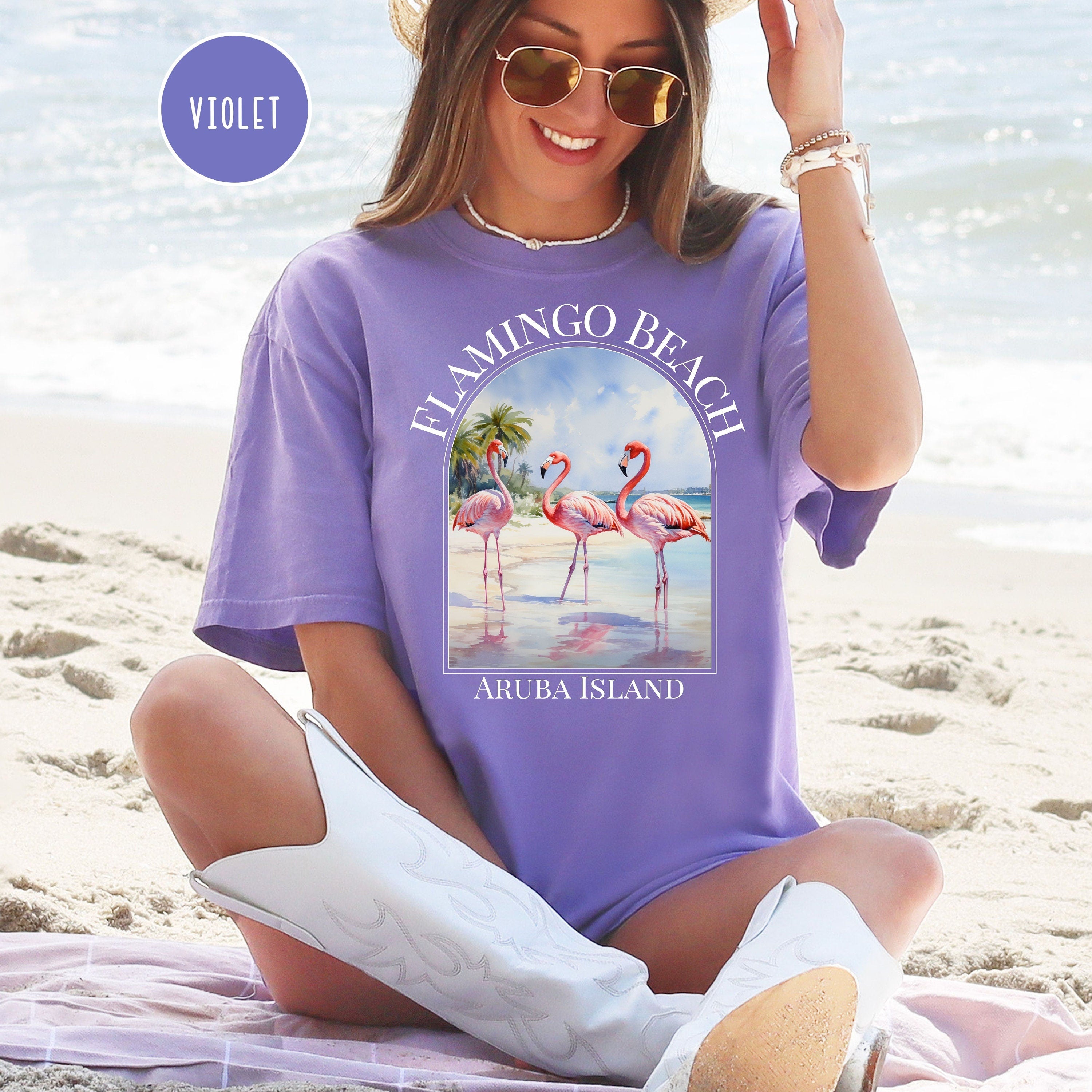 Pink Flamingos on Beach Comfort Colors® Tee