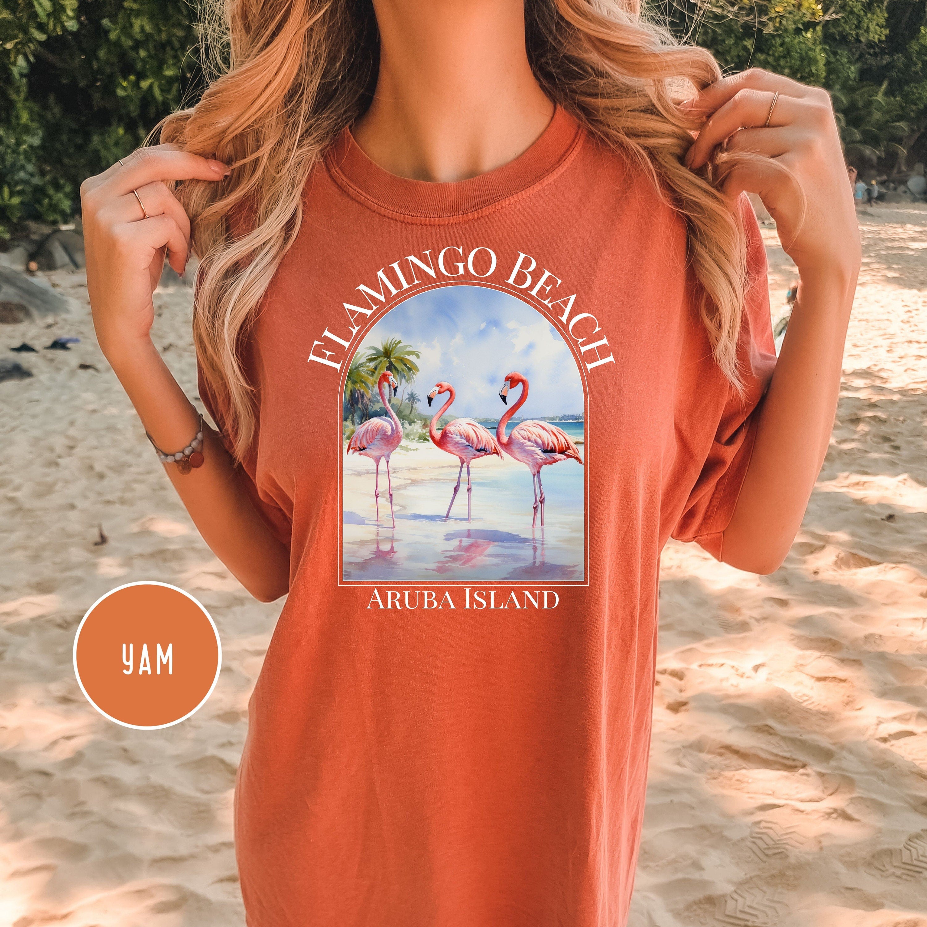 Pink Flamingos on Beach Comfort Colors® Tee